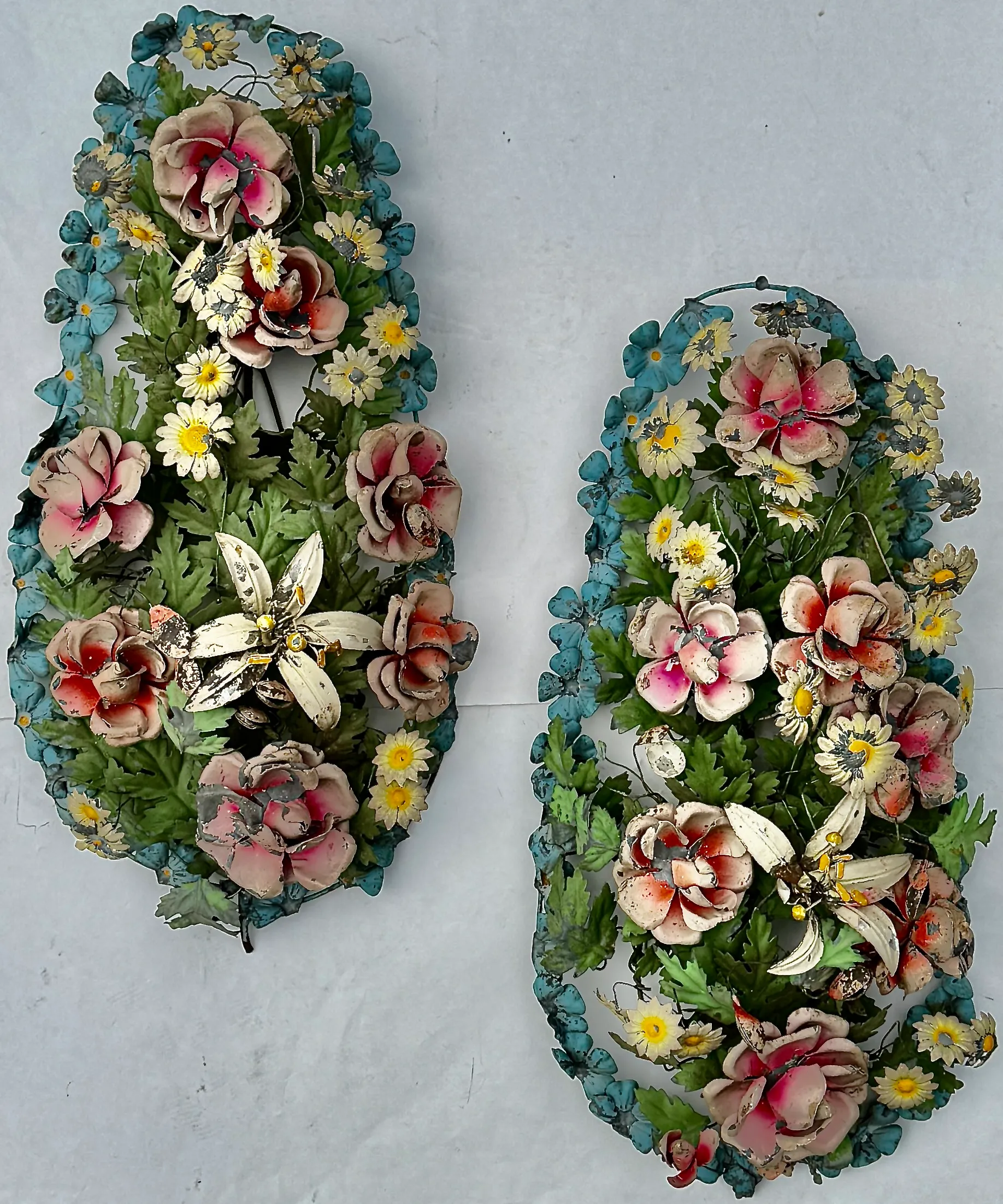 Italian Tole Floral Wall Sculptures, Pair, Circa 1950