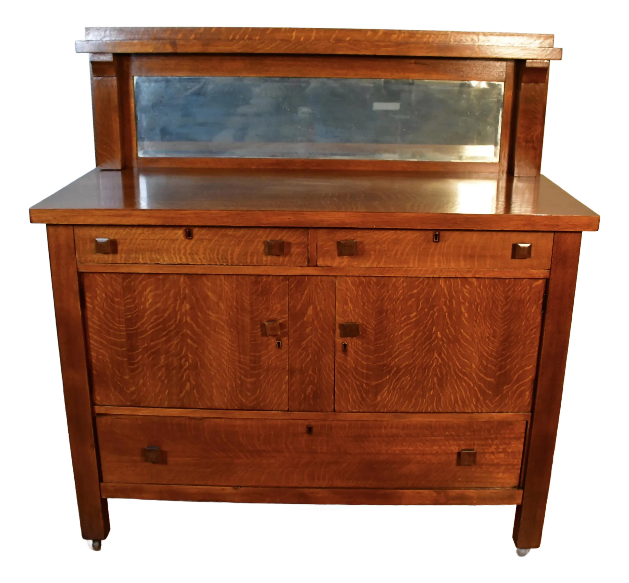 1920s Antique Arts and Craft Mission Tiger Oak Server Sideboard