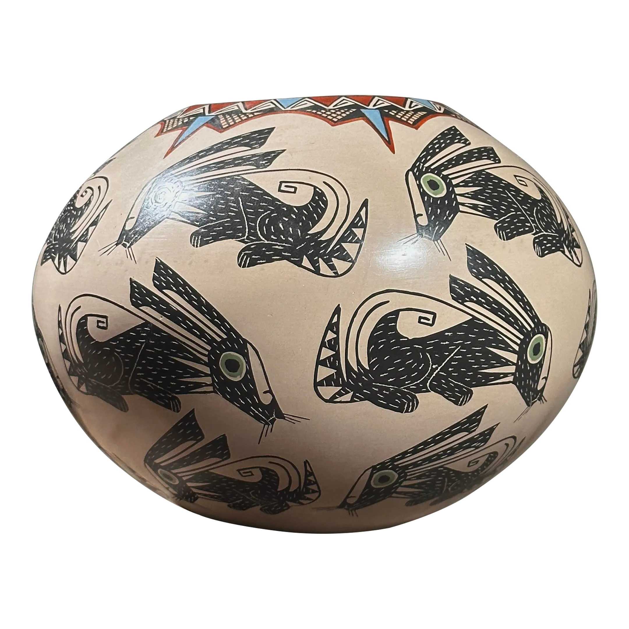 Roberto Bañuelos Vintage Mata Ortiz Polychrome Sgraffito Vase W/ Rabbit ...