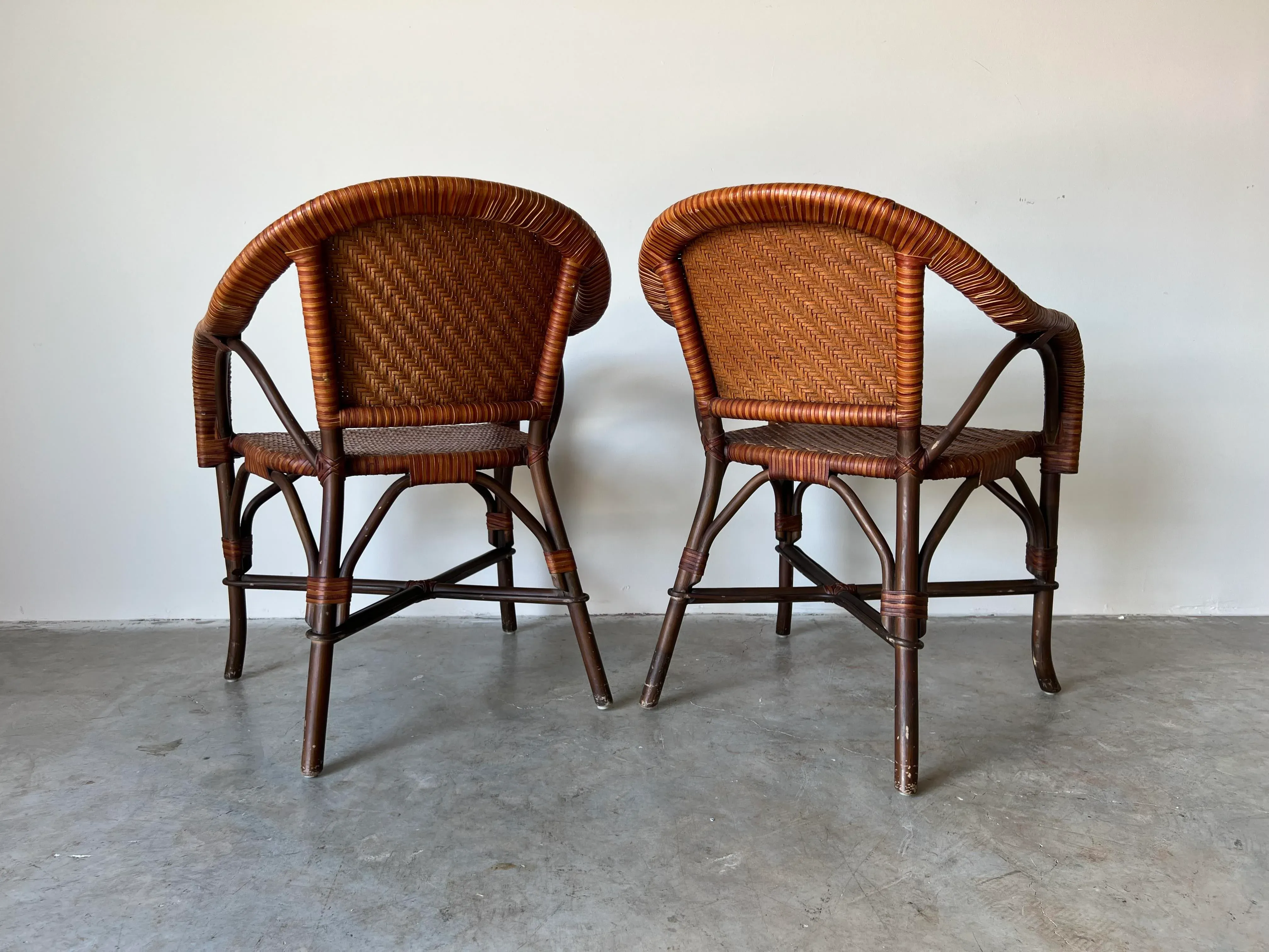 Bryan Ashley International Rattan and Leather Side Chairs