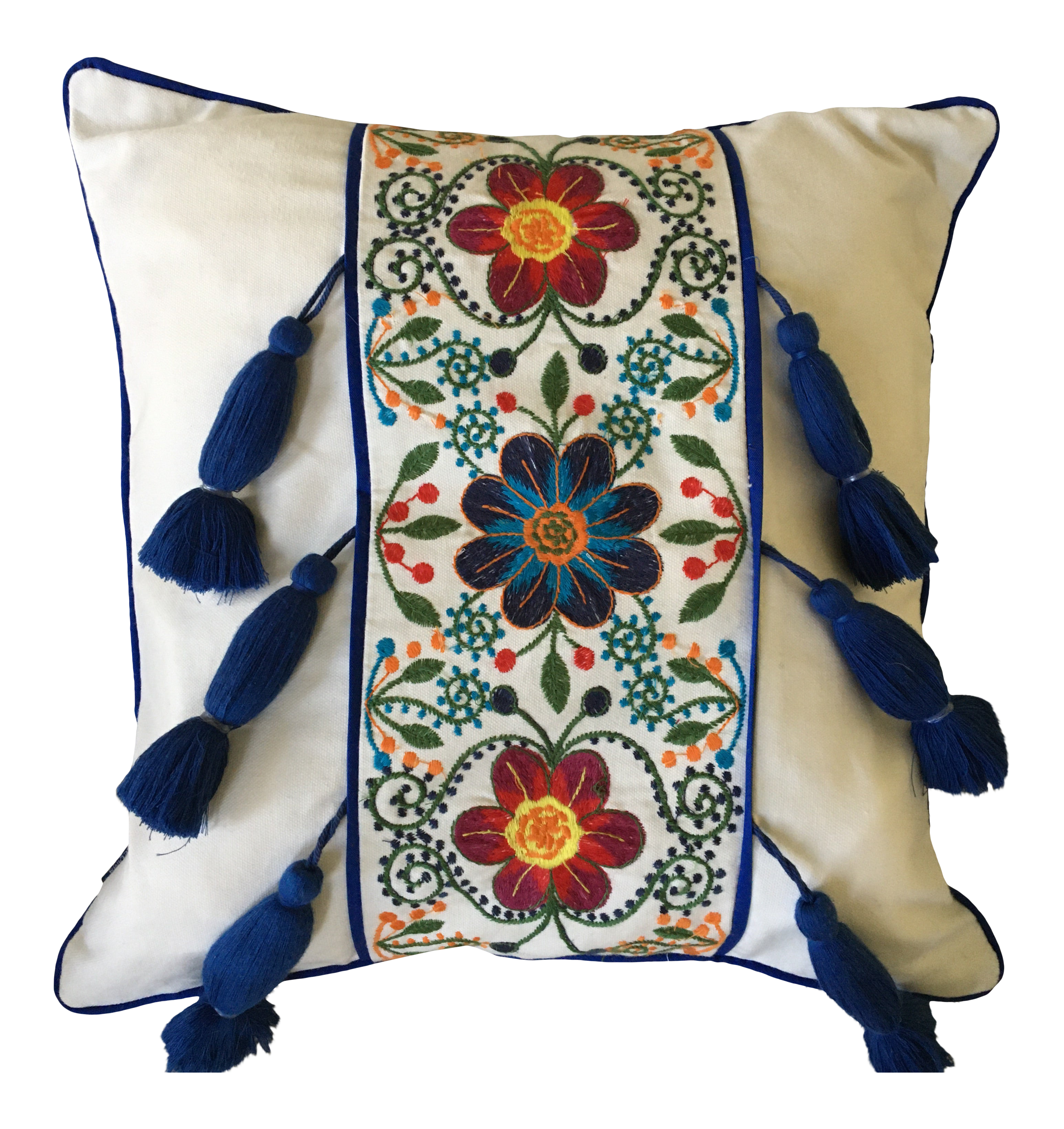 Folk Art Floral Tassel Decorative Embroidery Pillow Cover Made In Greece Chairish