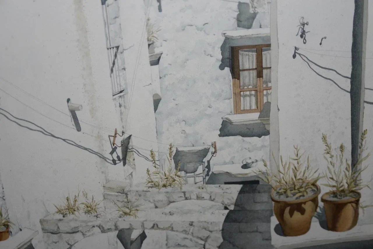Original Watercolor Mediterranean Courtyard by Robert Banks C.1964
