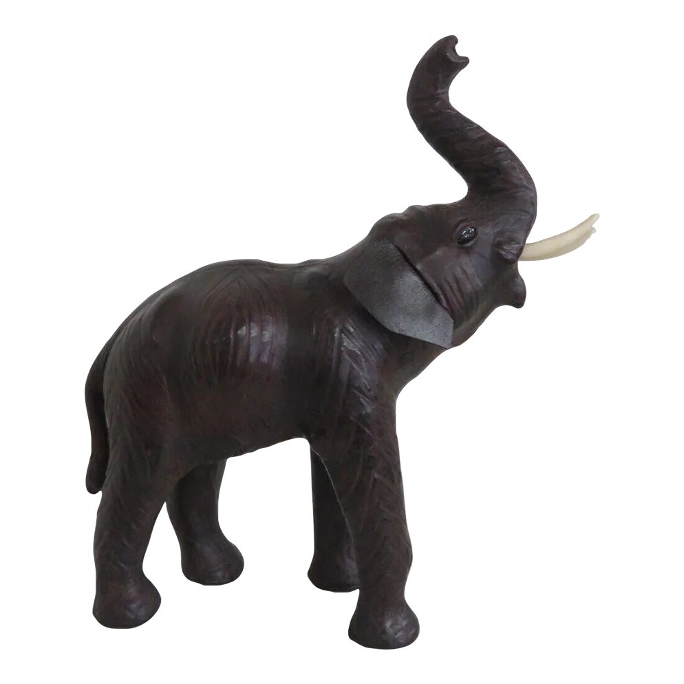 Large Leather Covered Paper Mache Wrapped Elephant Sculpture Animal ...