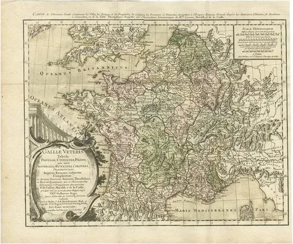 Antique Map of Ancient France by Zannoni, 1765