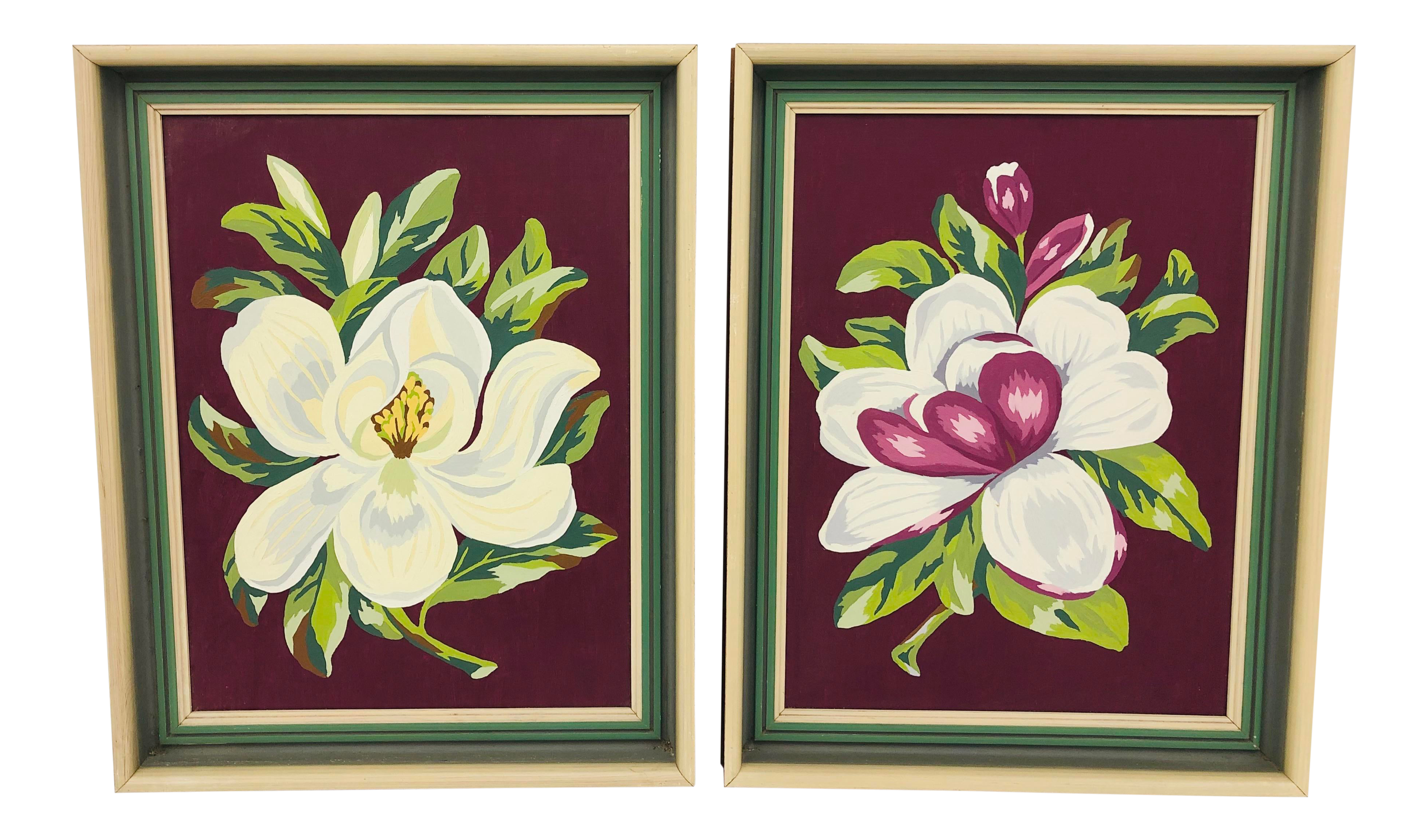 Pair Vintage Original Paint By Number Magnolias Chairish