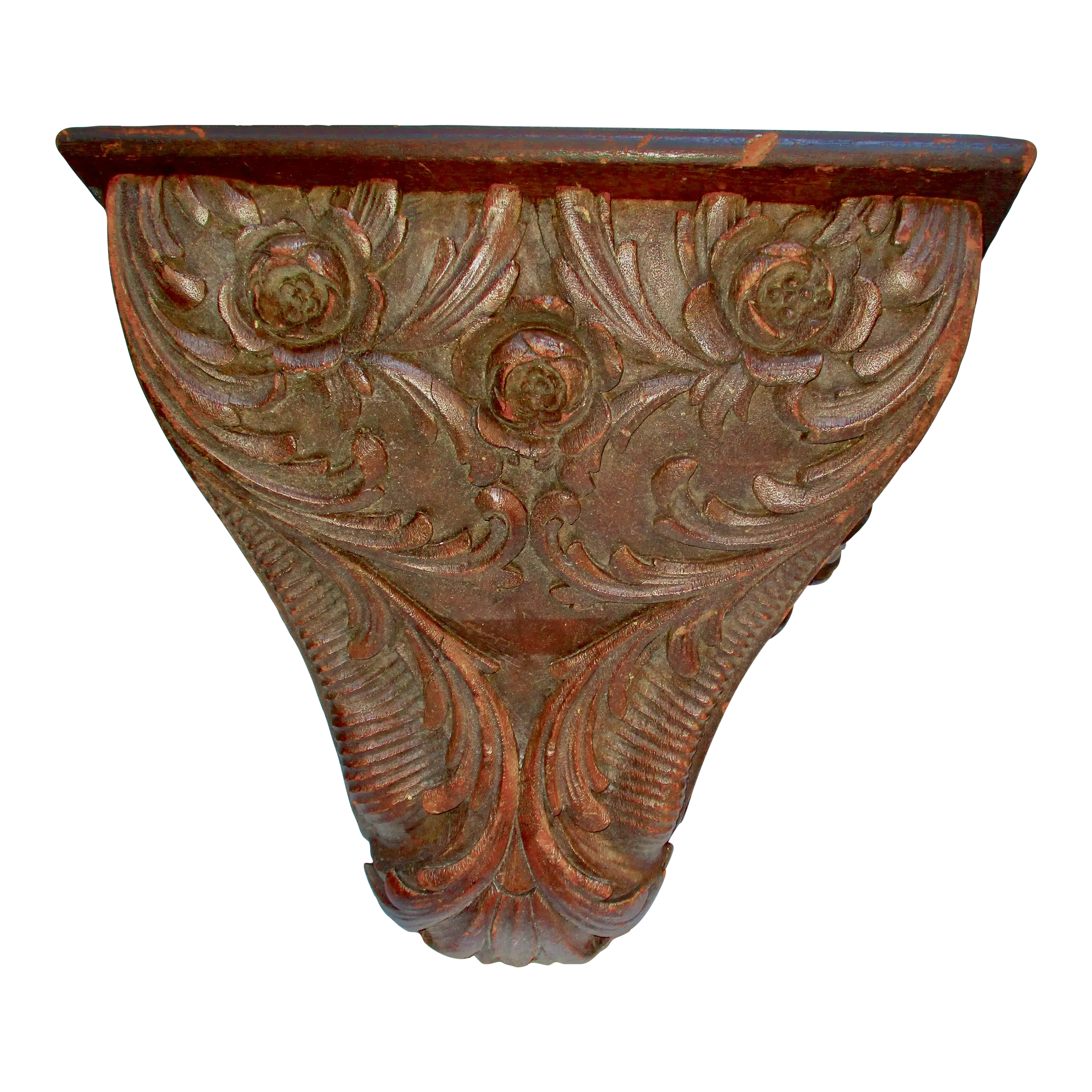 Late 19th Century Walnut Hardwood Carved Wall Shelf