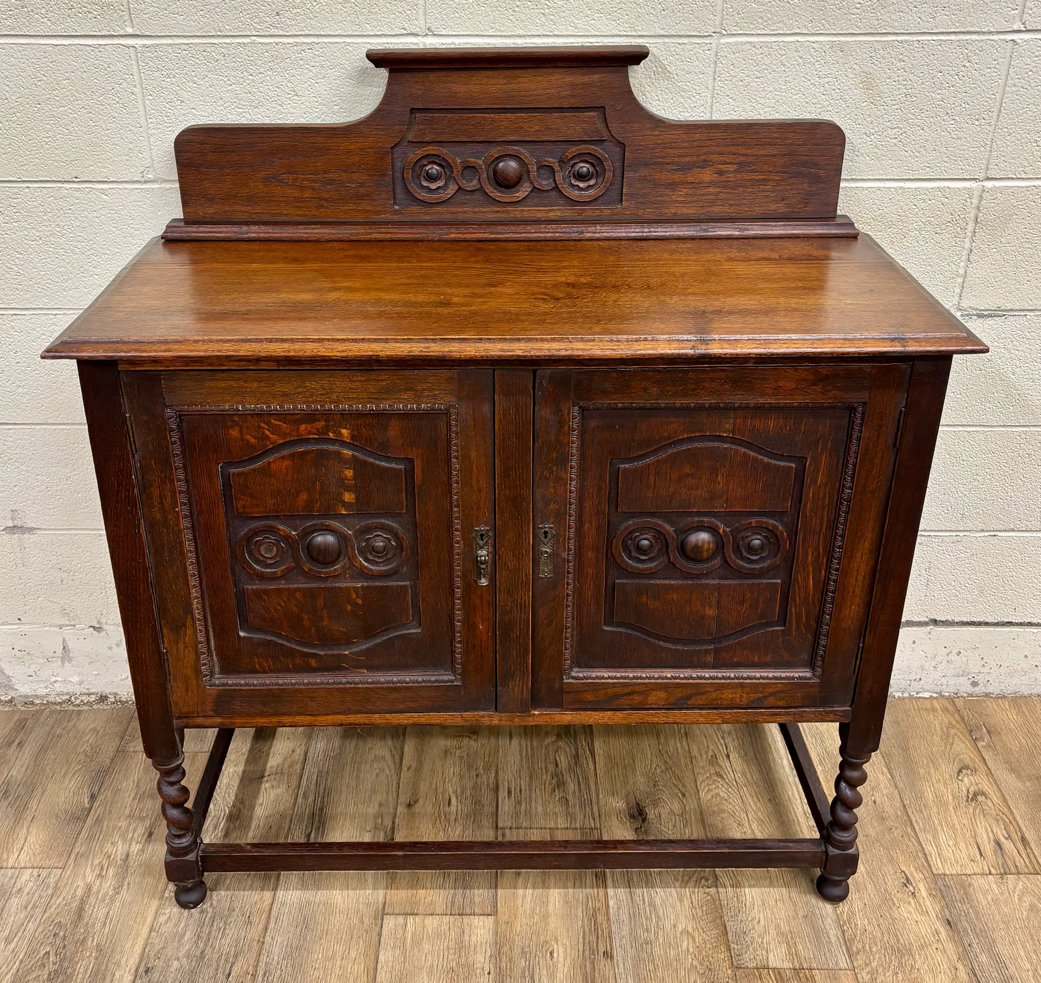 Vintage Jacobean Style Oak Barley Twist Sideboard Buffet Server