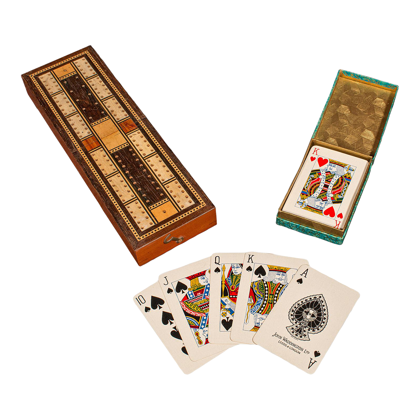 1910s Edwardian Antique Cribbage Game Case, English Gaming Box, Playing