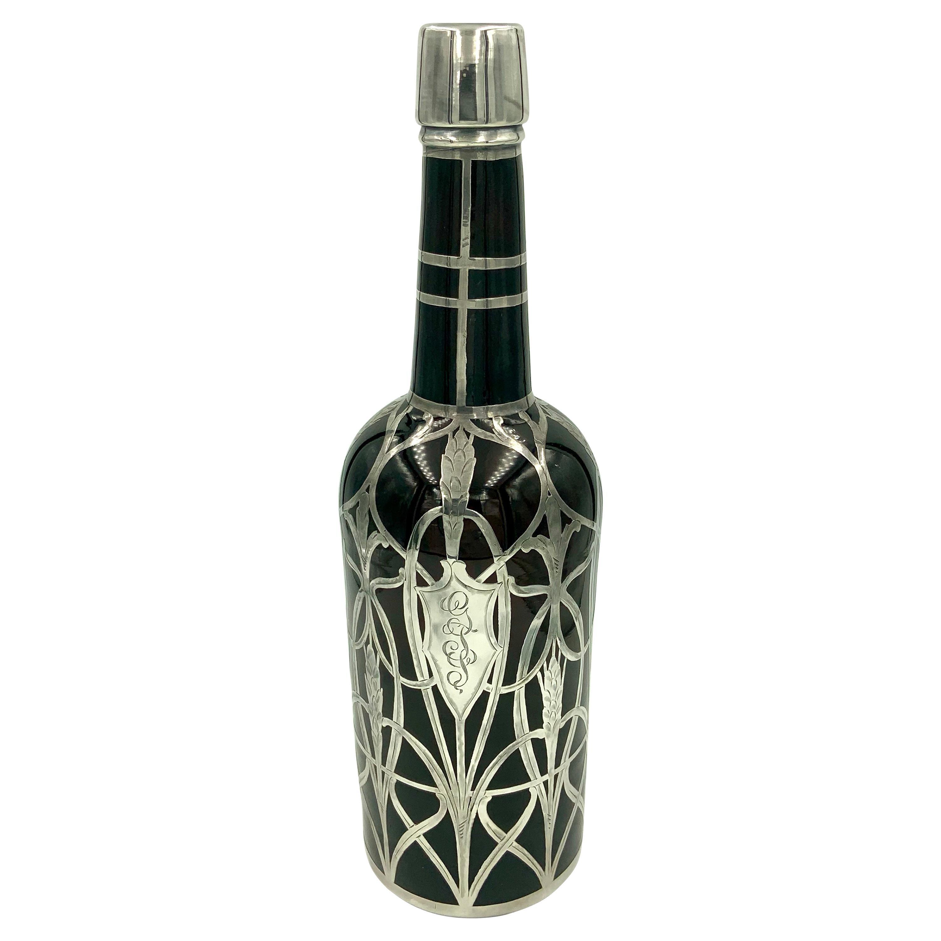 Hennessy〈SILVER TOP★LIBRARY DECANTER〉未開栓 Antique Alvin .999/1000 Sterling Silver Overlay Glass