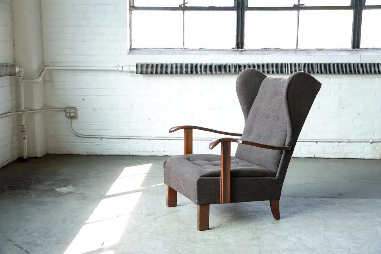 Danish Fritz Hansen Model 1582 Wingback Lounge Chair From