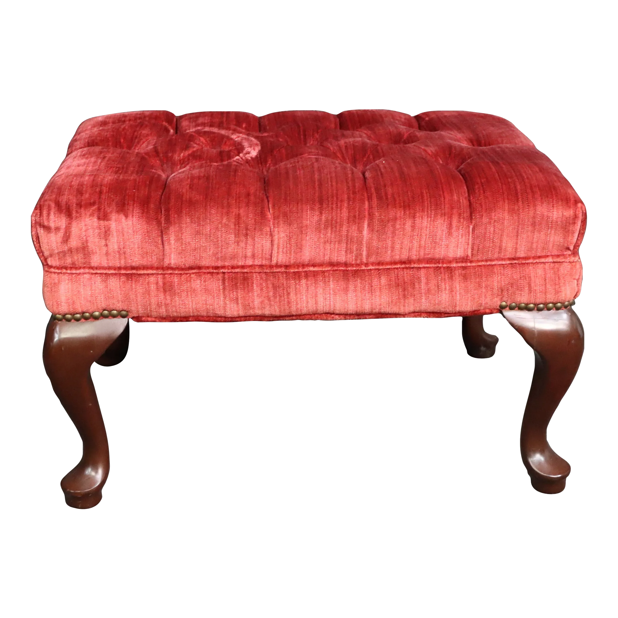 Queen Anne Style Tufted Upholstered Footstool