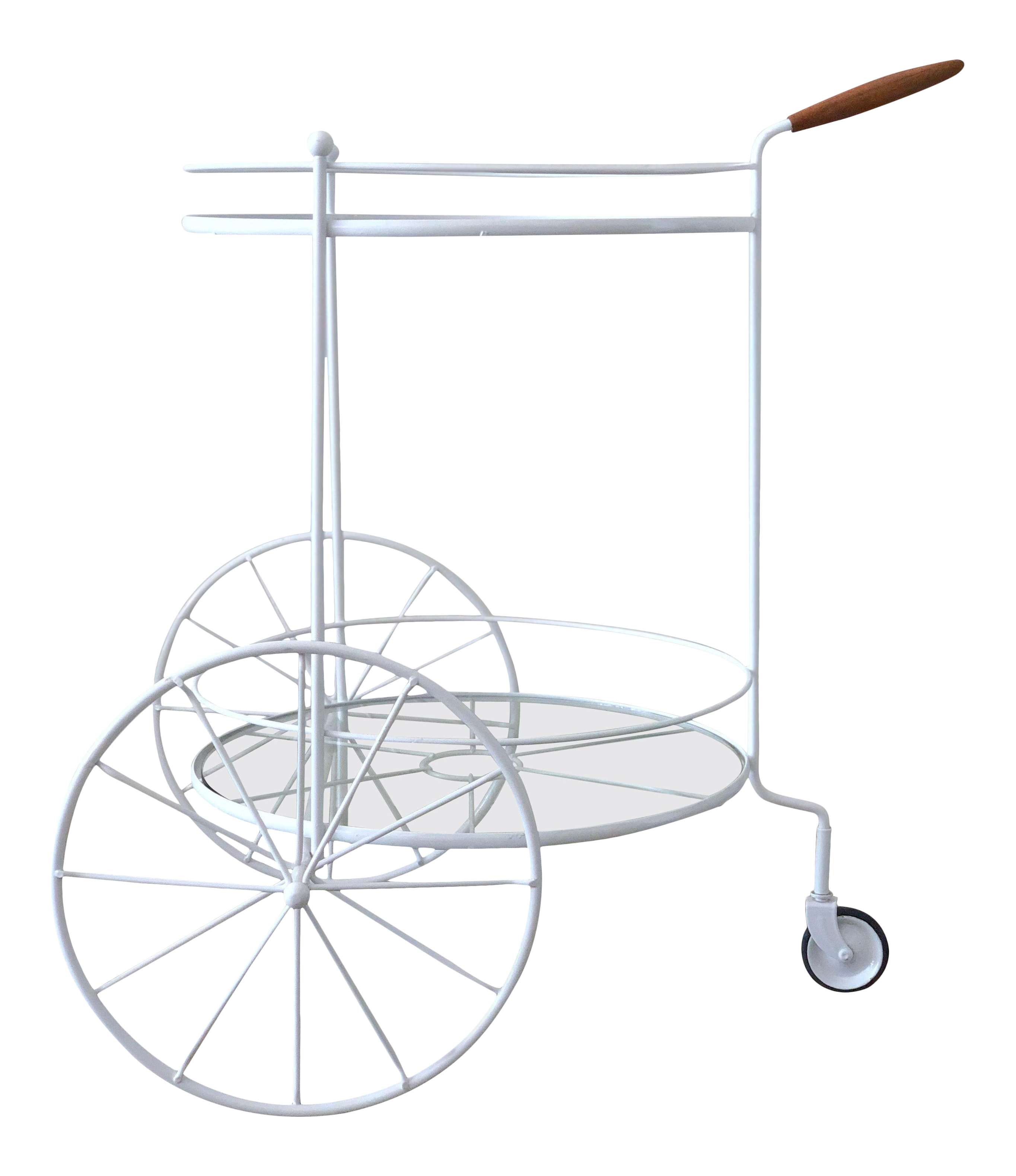 White Vintage Indoor Outdoor Patio Bar Cart With Wooden Handle