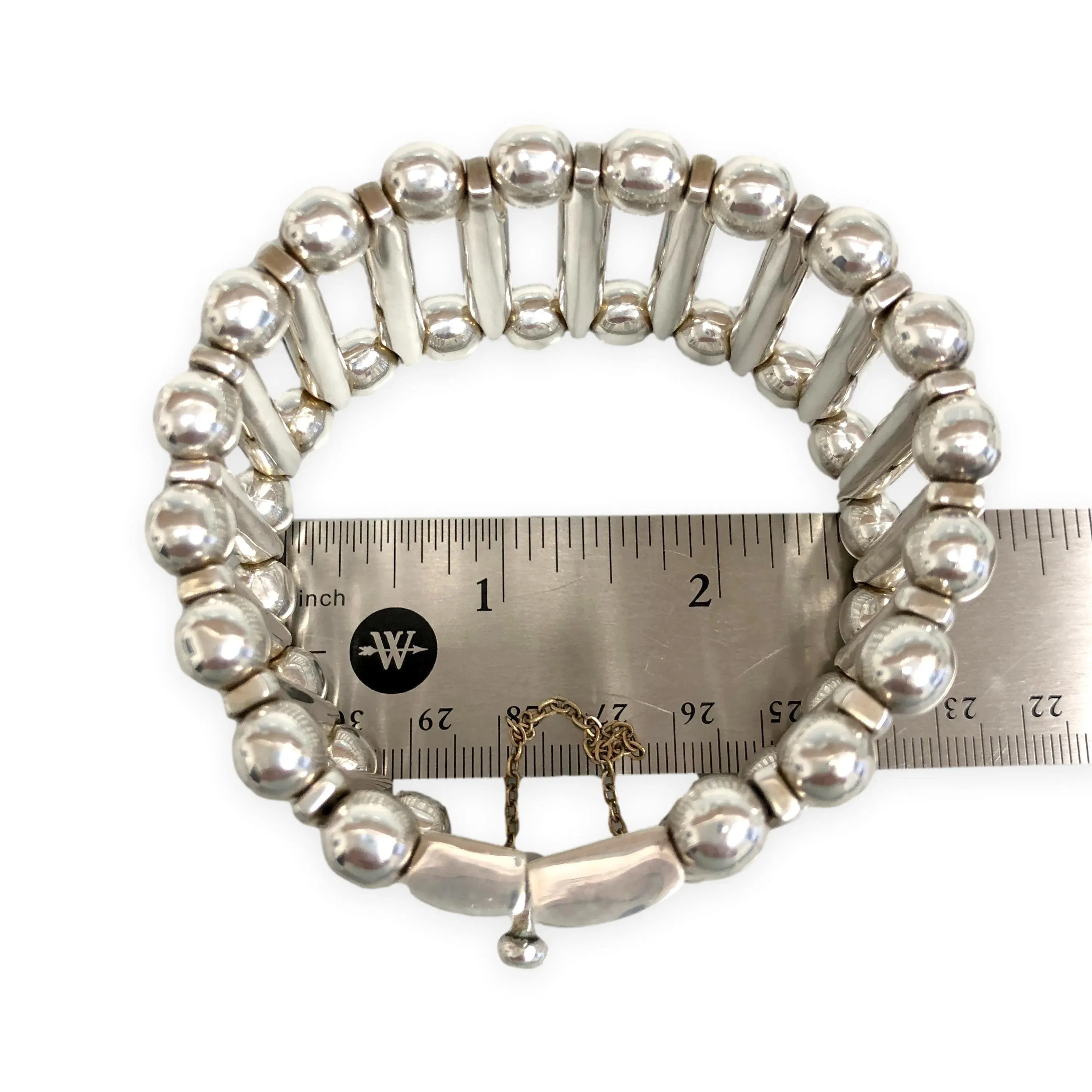 Vintage Tuka Mexican Modernist Silver Gemstone Inlay Bracelet, 1970s, 7.5\