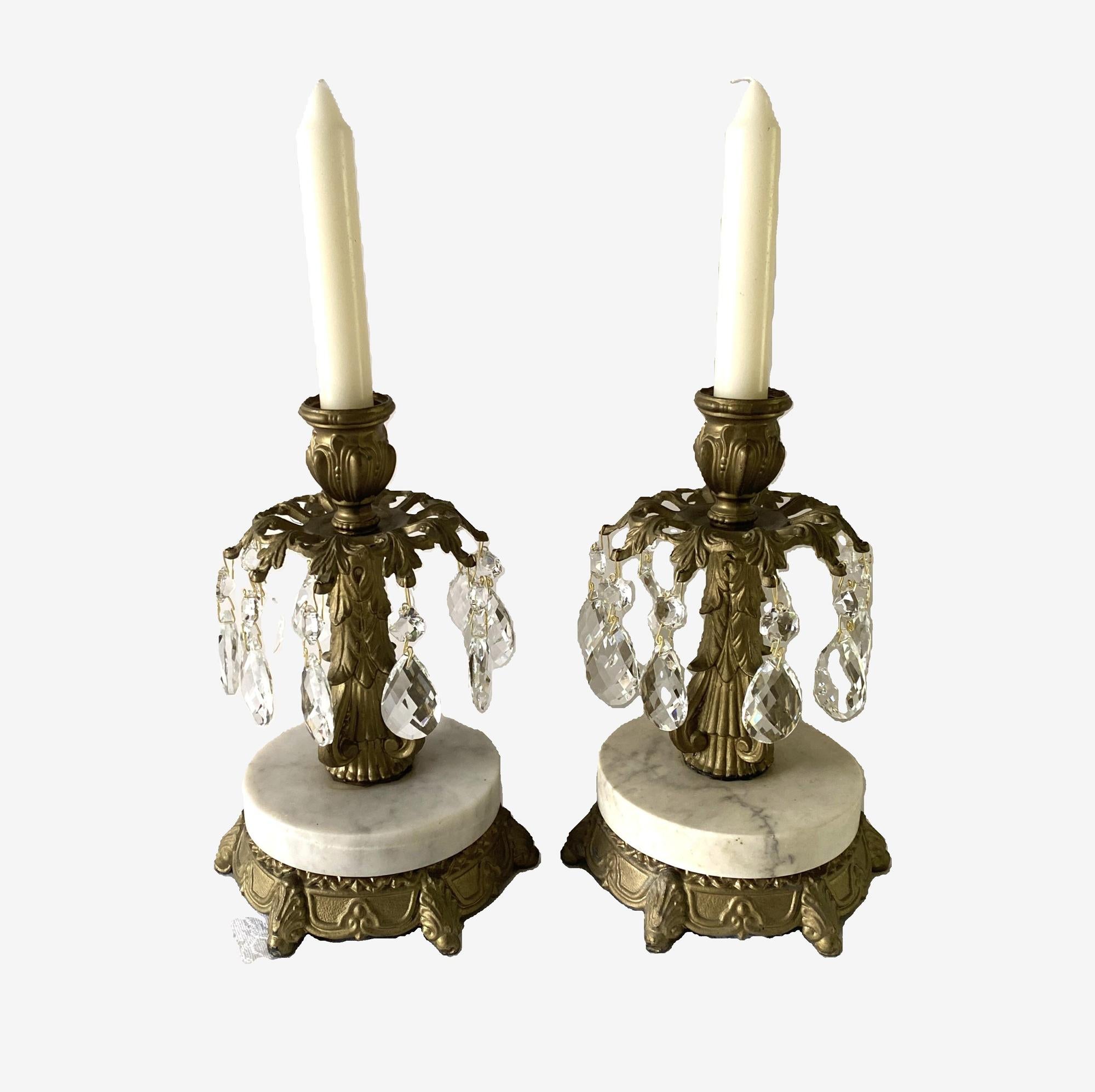 RETROISM ￼Crystal Special Brass 【限定品】 Mid Century Signed Brass Candlesticks Italian Marble Hollywood
