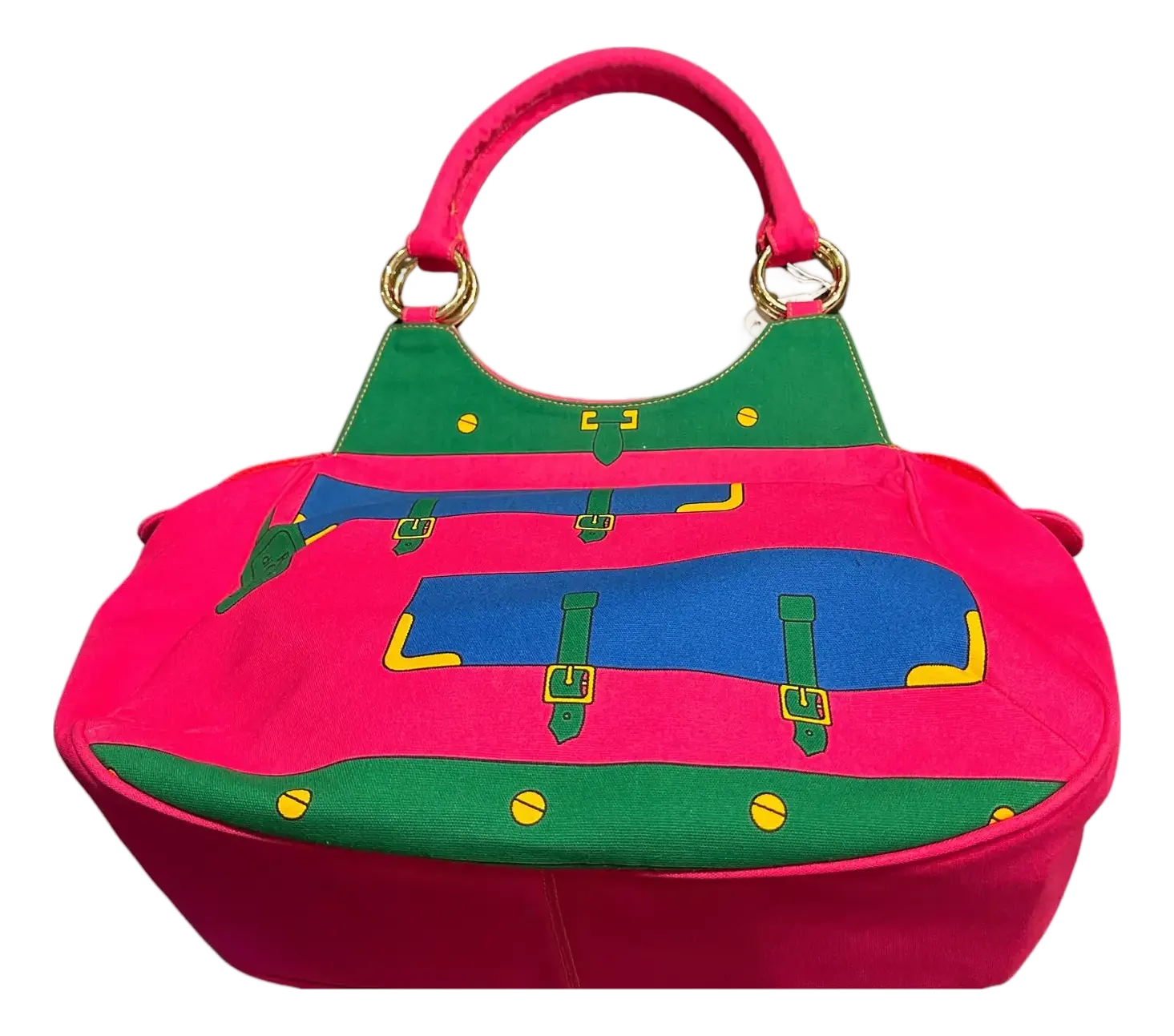 A 1990s Vibrant Pink and Green Fabric Top Handle Bag by Roberta Di