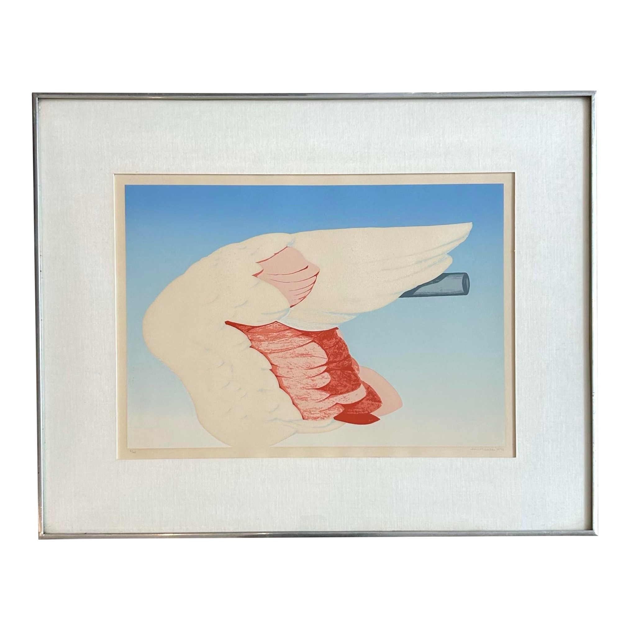 Vintage Boho Flamingo Wing Signed and Numbered 1972 Lithograph