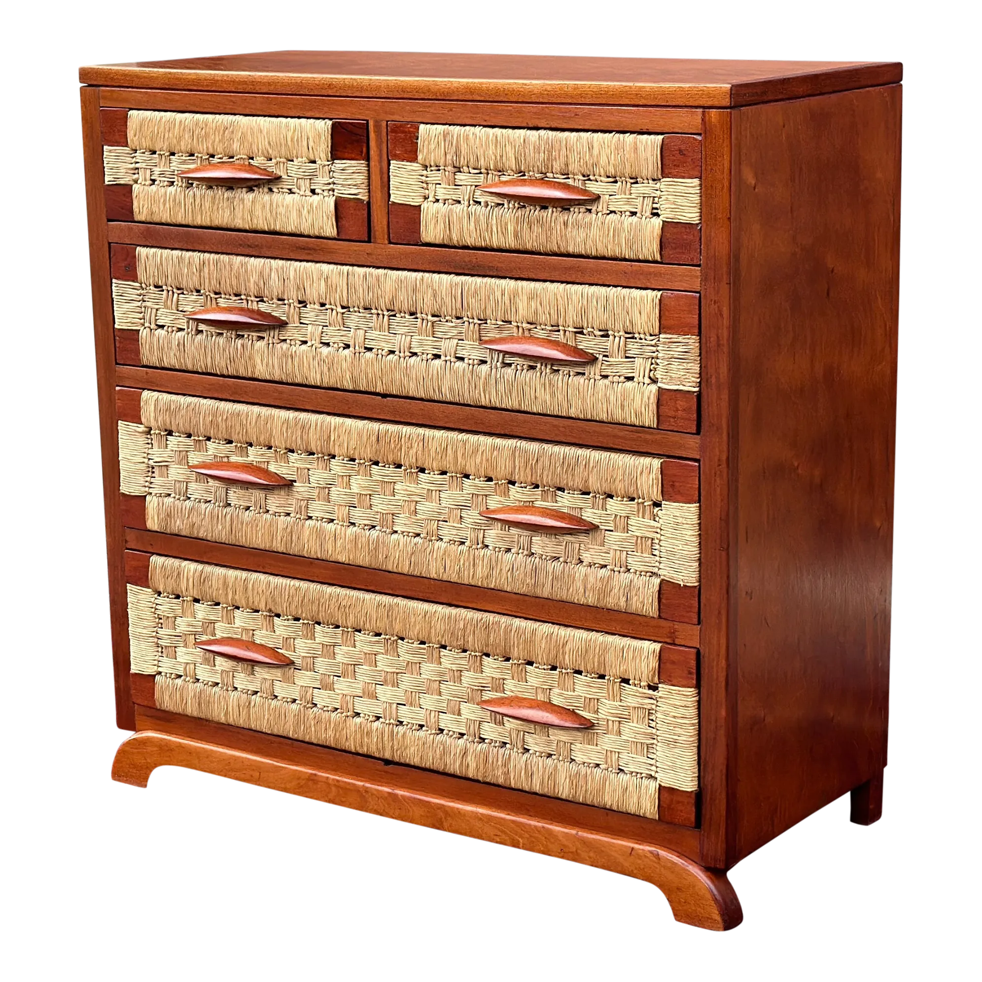 1950s Mexican Organic Modern Mahogany & Woven Seagrass Chest of