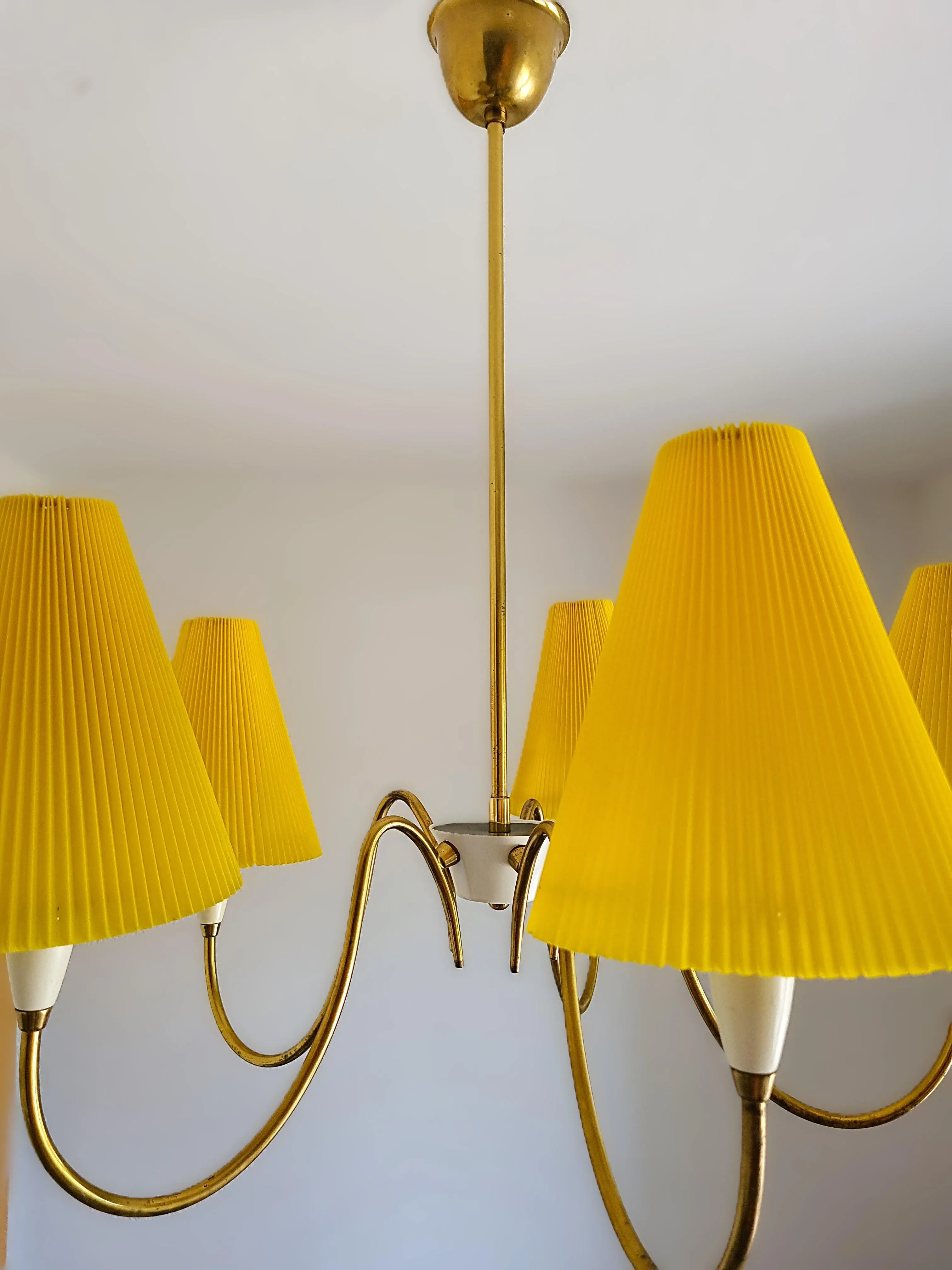 Vintage Brass Pleated Shade Pendant Lamp, 1960