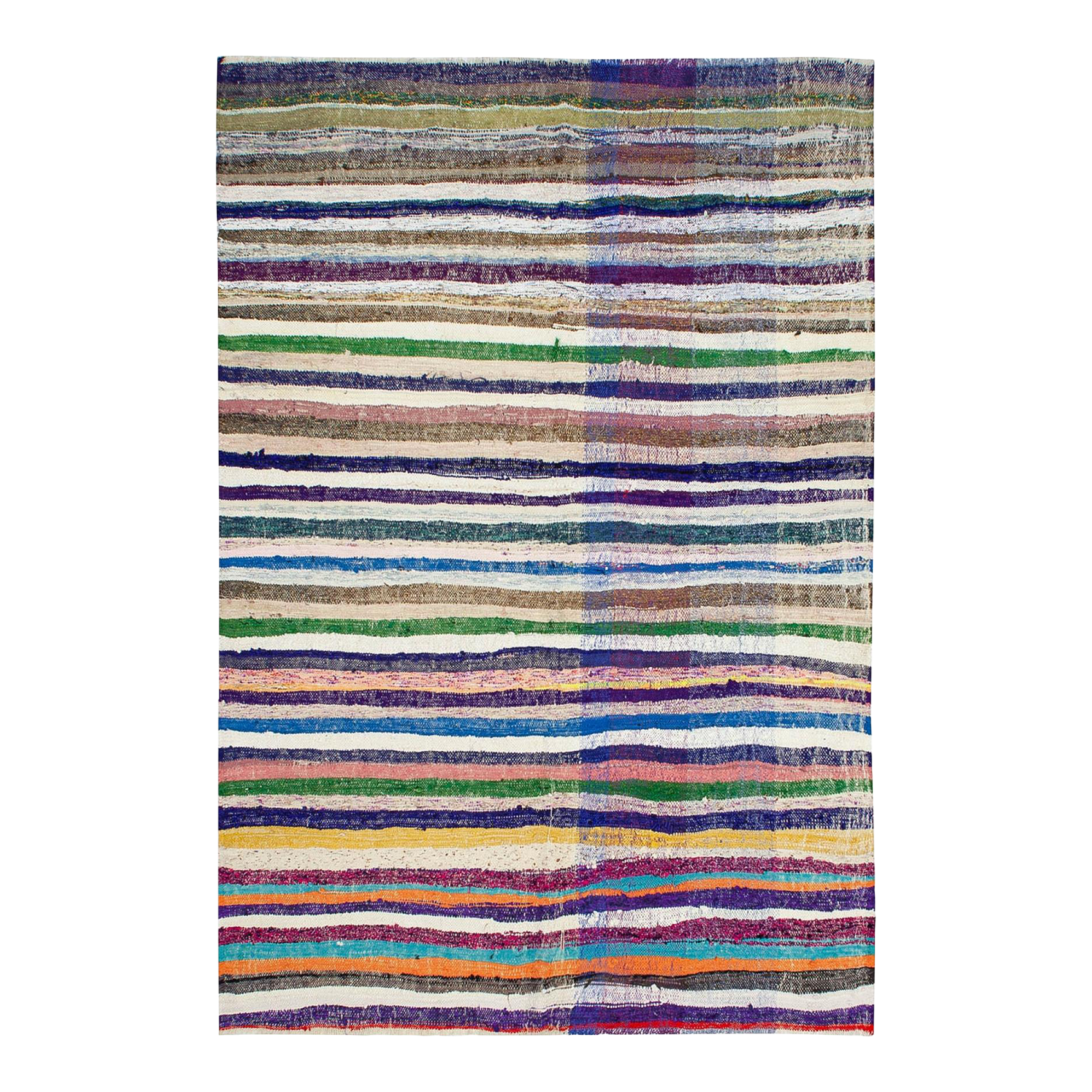 Colorful Striped Vintage Turkish Rag Rug - 6`5