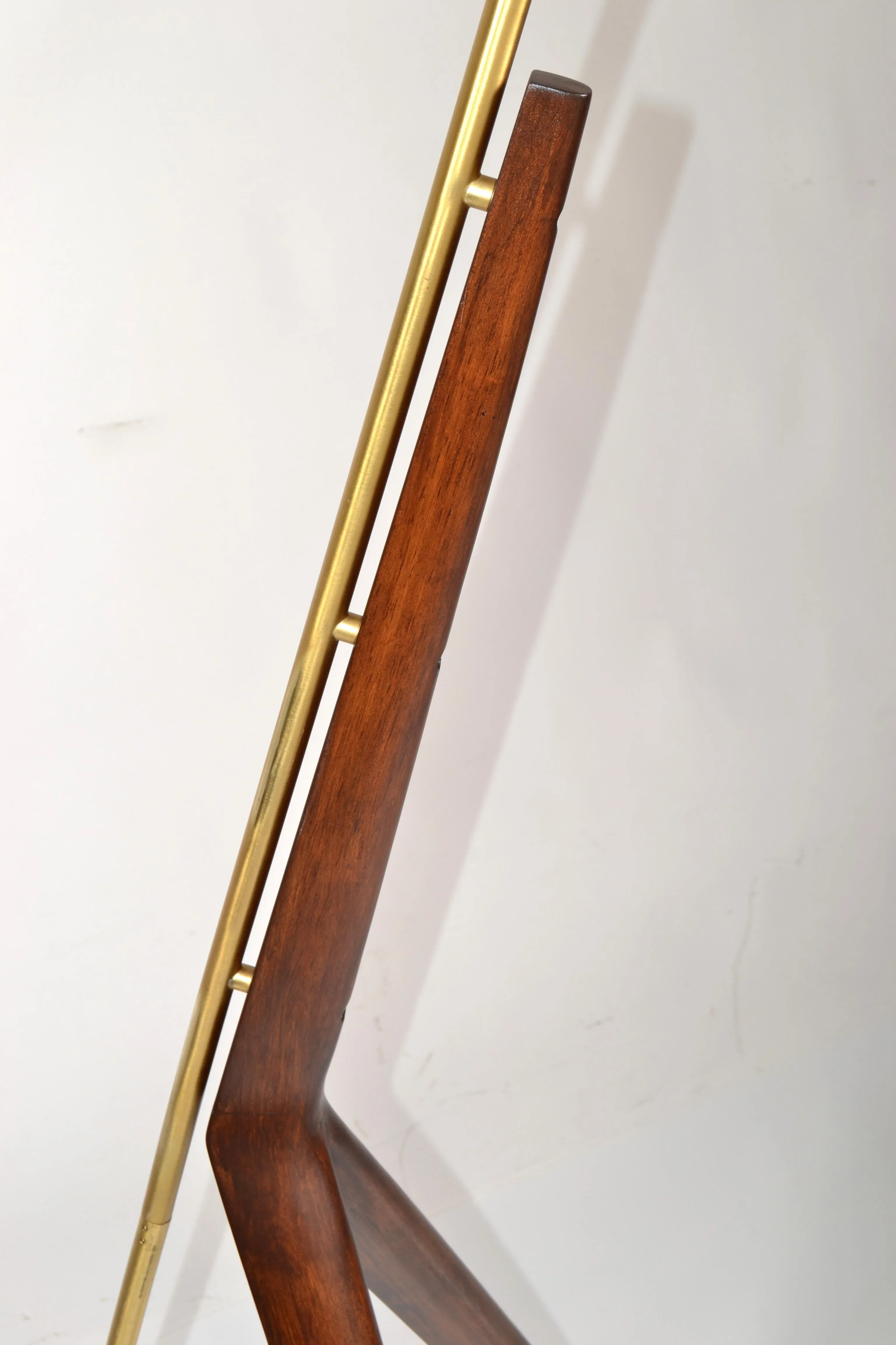 Brazilian Sculptural Walnut Brass Geometric Tripod Floor Lamp Mid-Century Modern