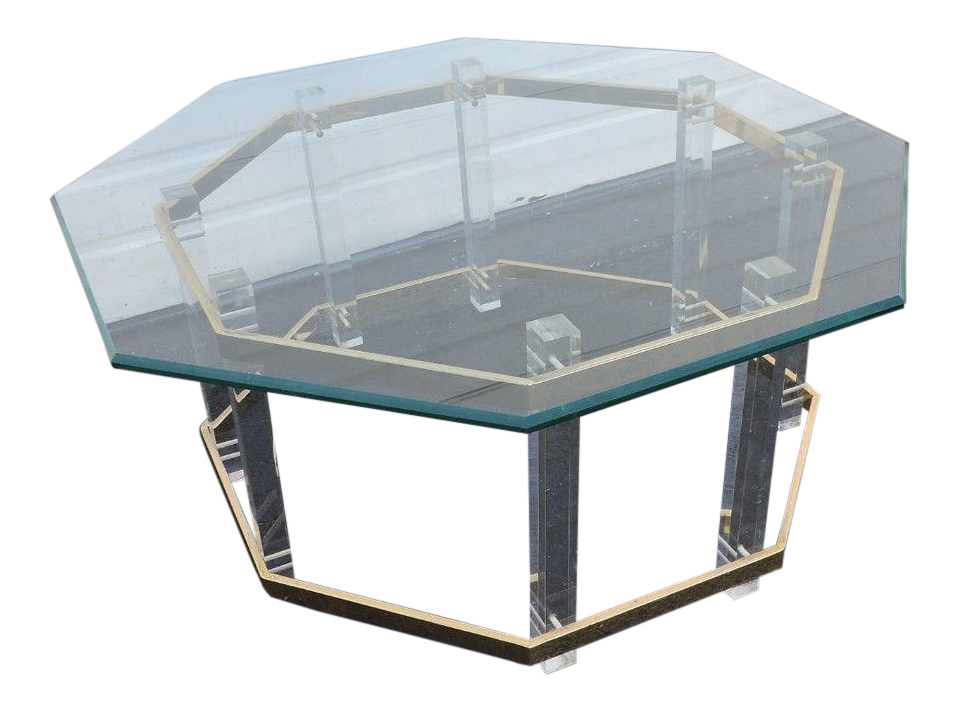 Mid Century Modern Octagonal Glass Top Lucite and Brass Coffee Table Chairish