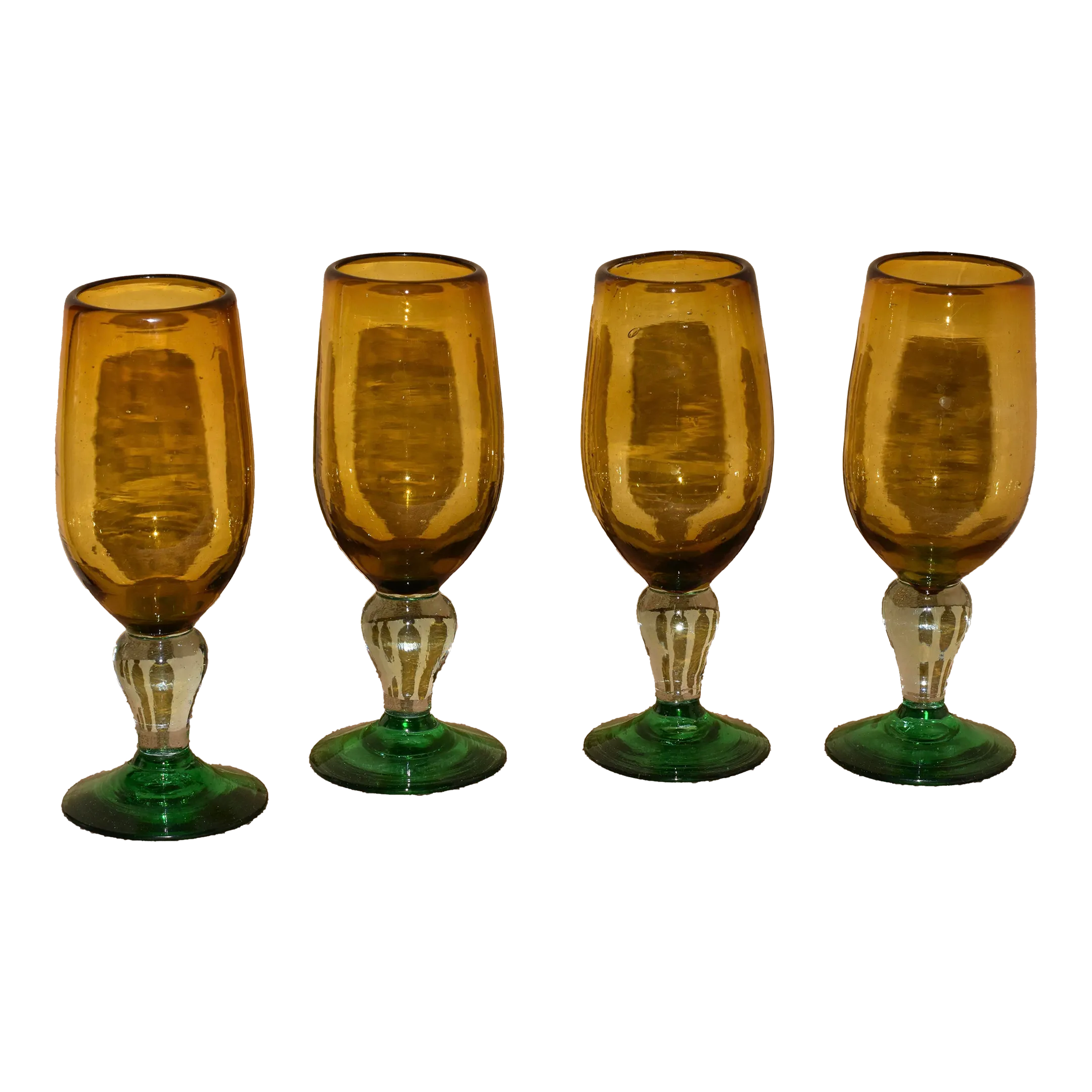 1980s Hand Blown Amber Cocktail Glasses, Made in Mexico- Set of 4