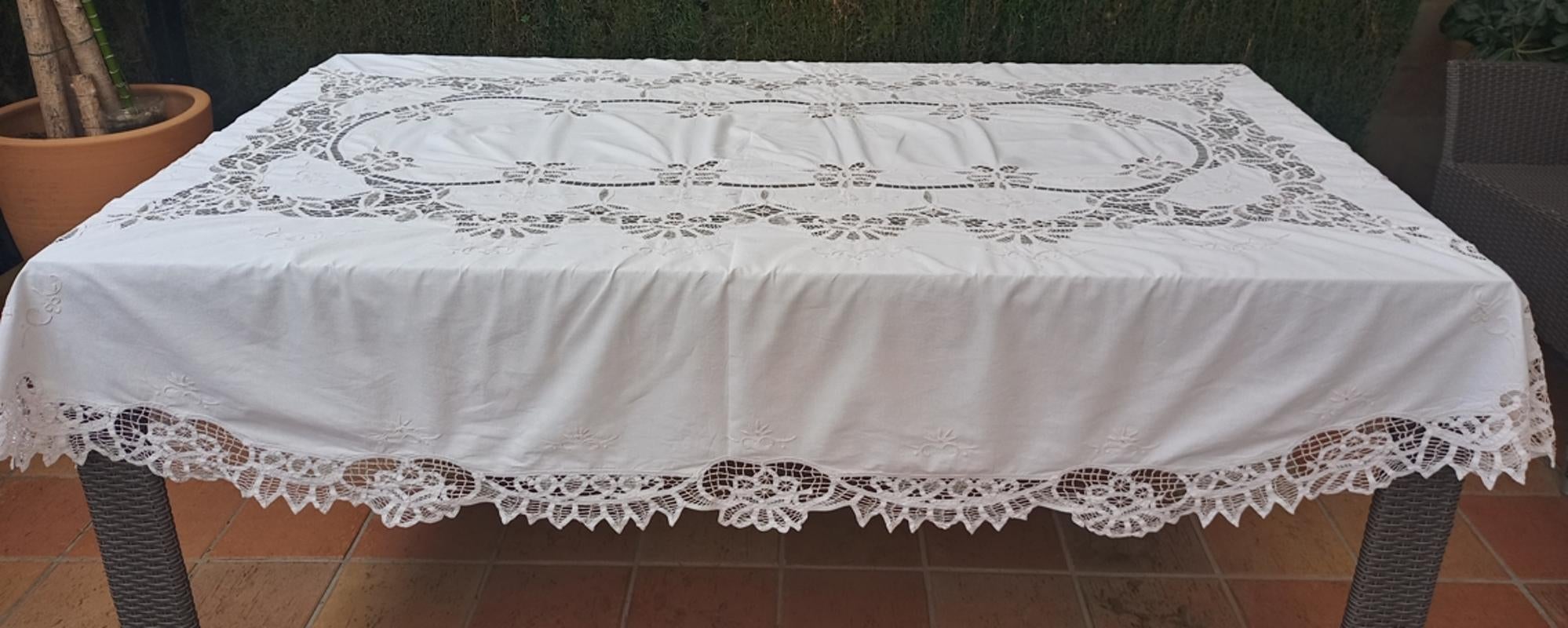 Antique Embroidered Tablecloth, 1890, Set of 6