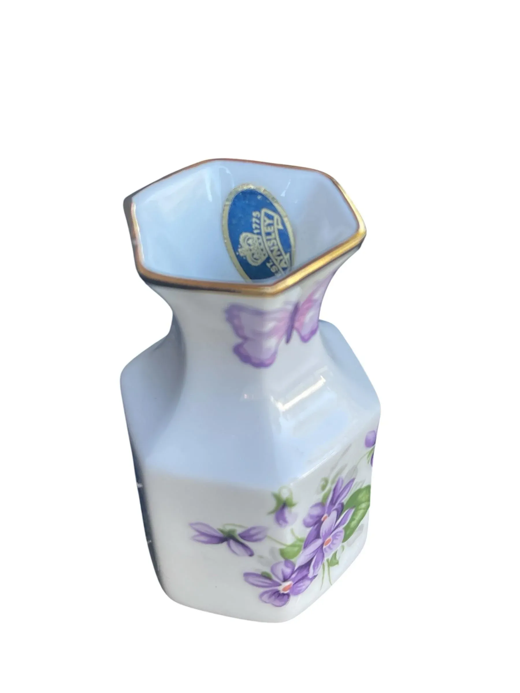 AYNSLEY English violet  陶器 Vintage “Wild Violets” by Aynsley Fine English Bone China Bud Vase