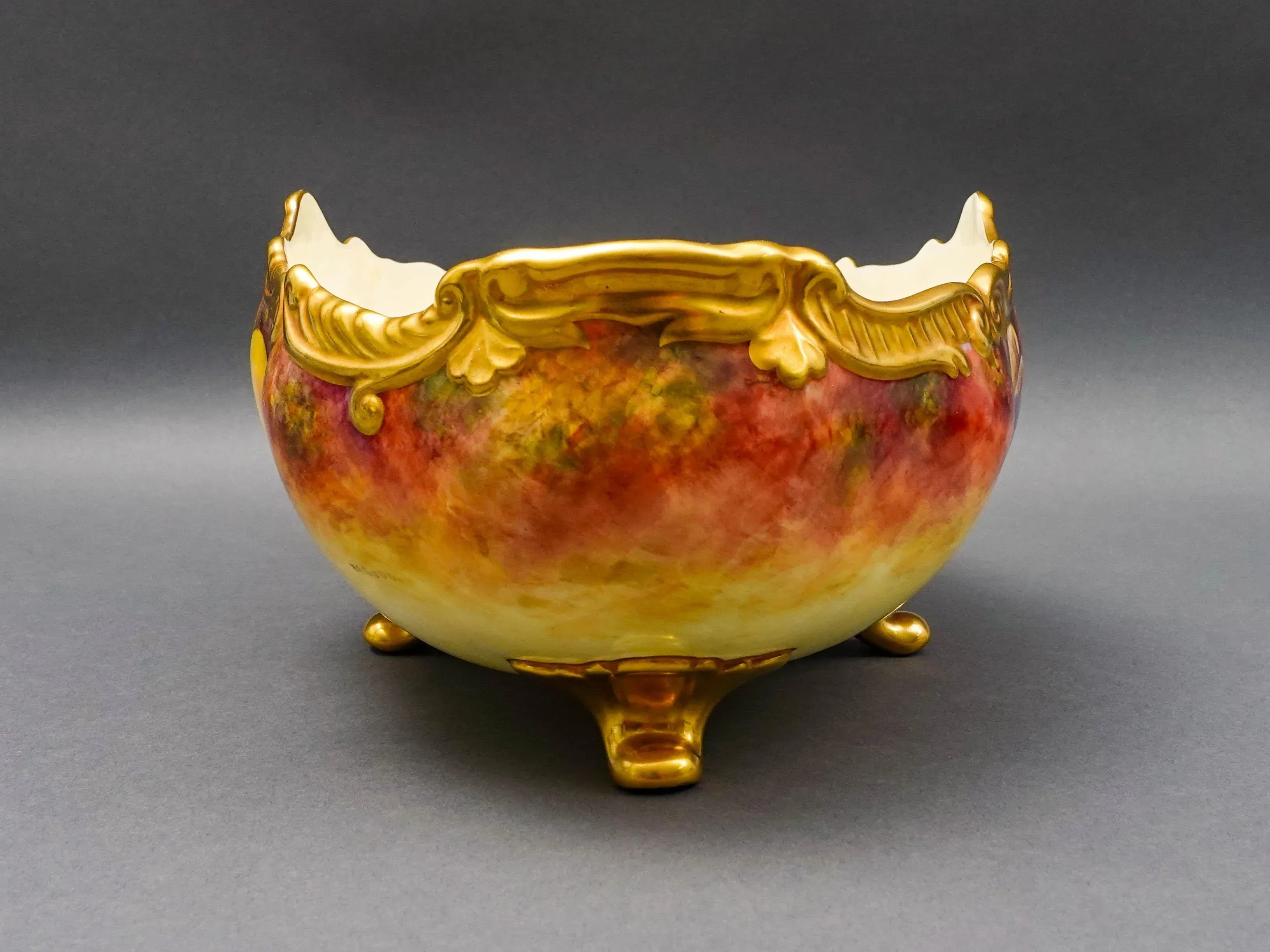 Mid 20th Century Coalport England Richard Budd Signed Hand Painted Fruit Centerpiece Bowl