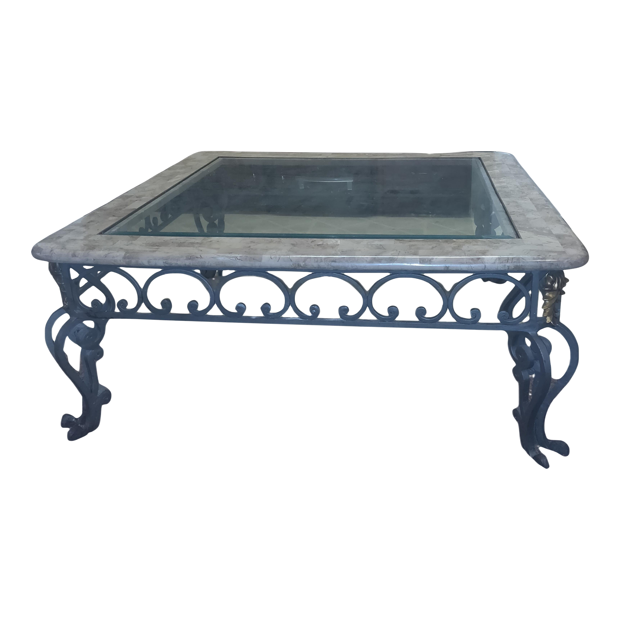 Neoclassical Style Marble And Wrought Iron Legs Coffee Table Rod Iron