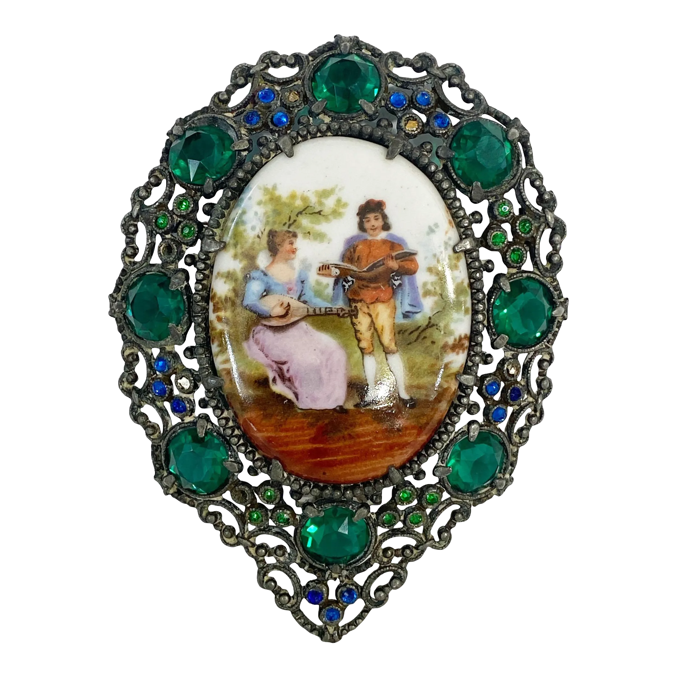 Vintage 1950s Rhinestone Brooch - Trichroic Glass - Purple