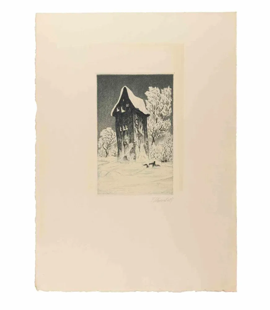 Fritz Schwimbeck, In Schnee, Etching, 1918