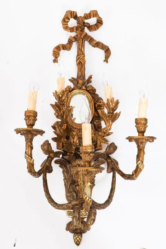 Vintage Monumental Ormolu Twin Branch Wall Lights, Set of 2