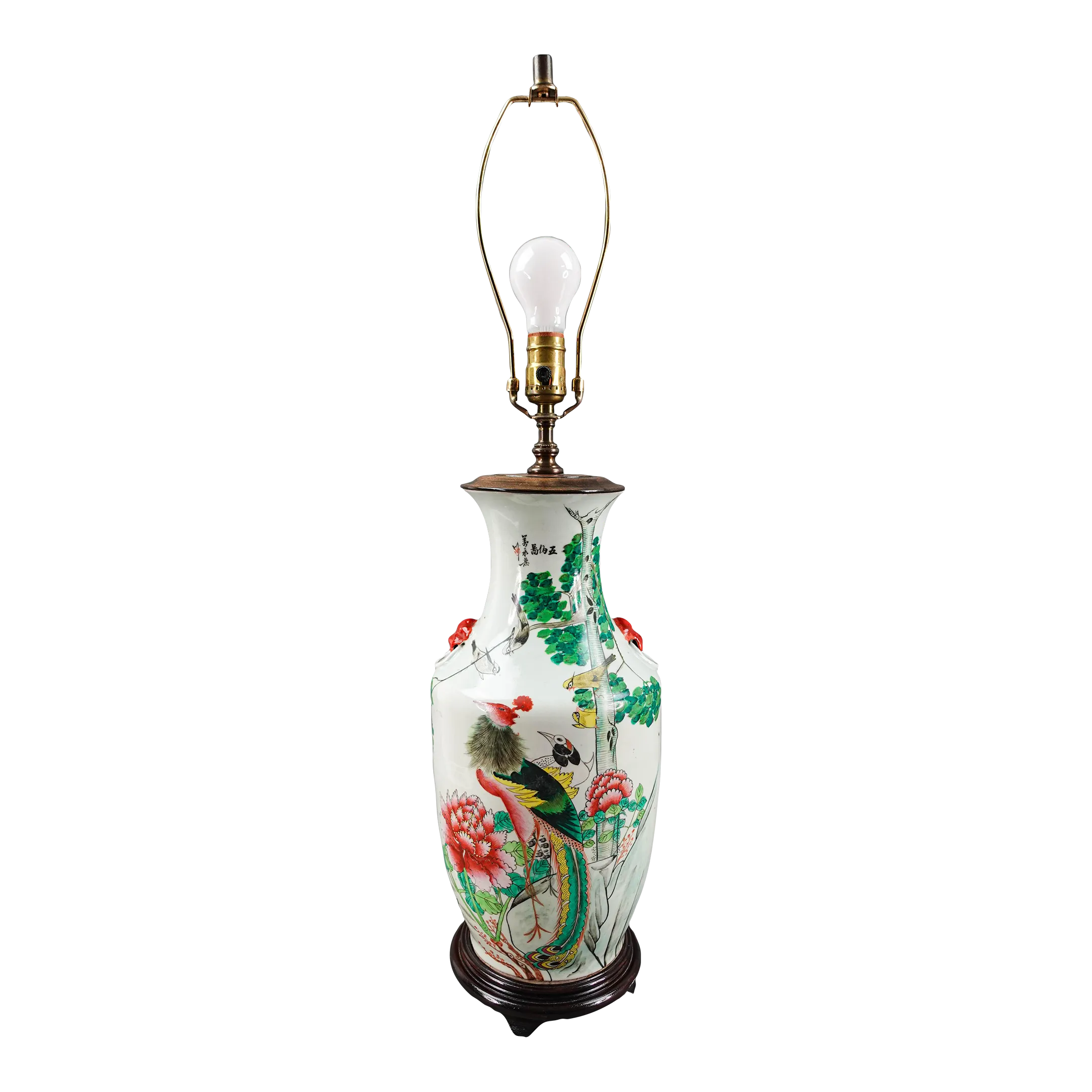 Antique Chinese Hand Painted Phoenix Birds Porcelain Vase Lamp Chairish
