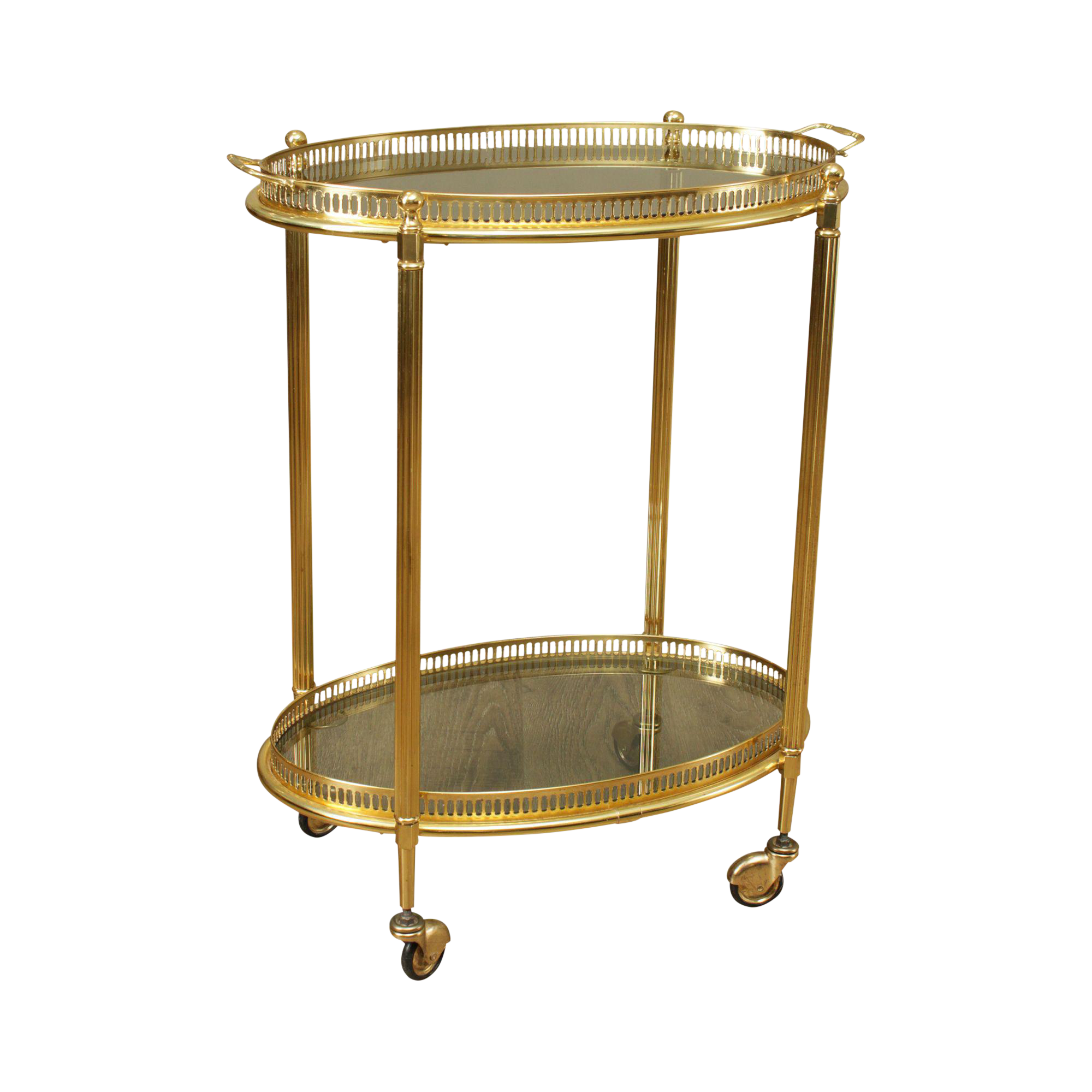 Vintage Brass Glass Oval 2 Tier Bar Trolly Chairish