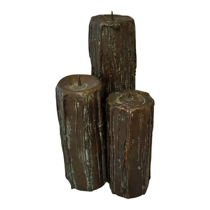 Vintage Brutalist Bronze Candle Holder Sculpture Set of 3 Chairish
