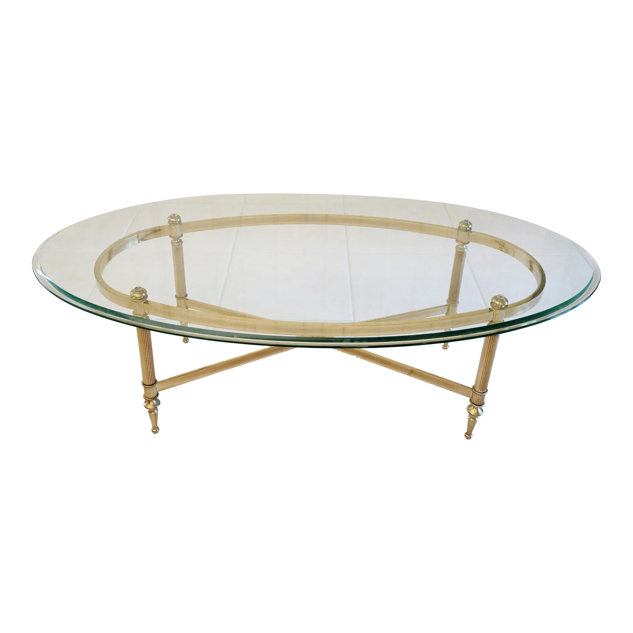Mid 20th Century Maison Jansen Style Polished Brass and Glass Oval ...