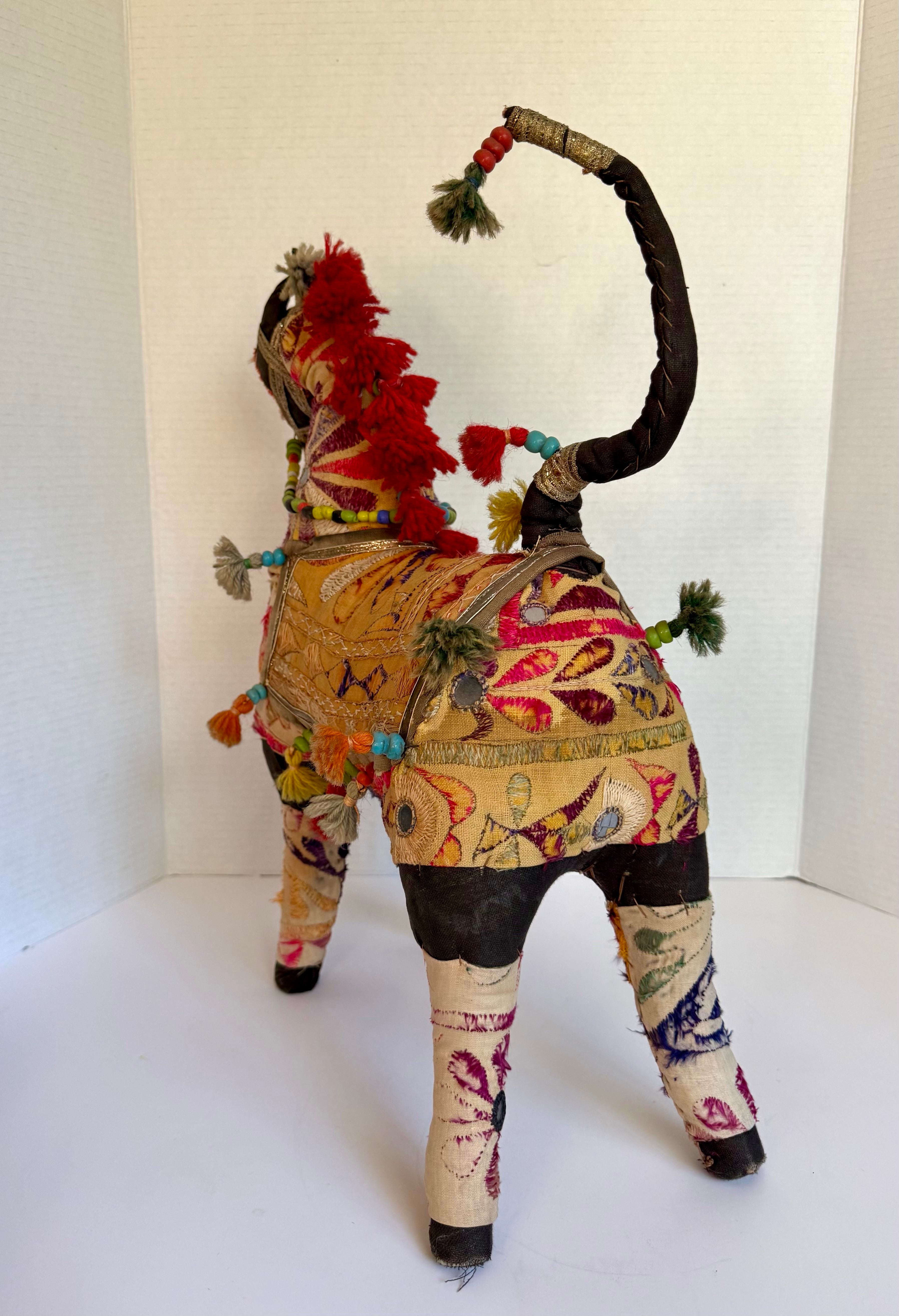 Antique Rajasthani Embroidered Textile Art Horse Figurative Sculpture