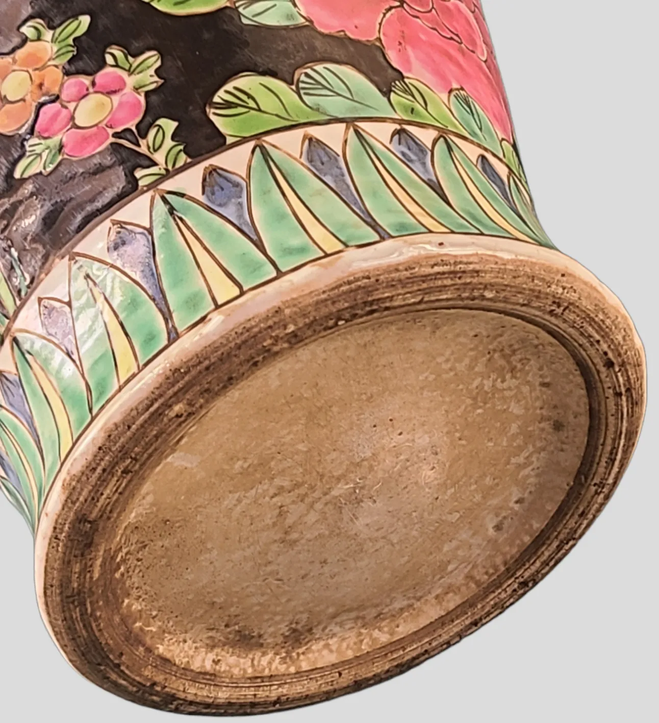 Vintage Asian Hand Painted Colorful Pottery Vase Mystical Good Luck Phoenix Birds Floral.