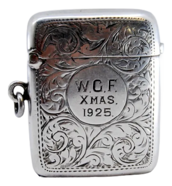 Silver Matchbox with Engraved Plant Motifs and Monogram Card