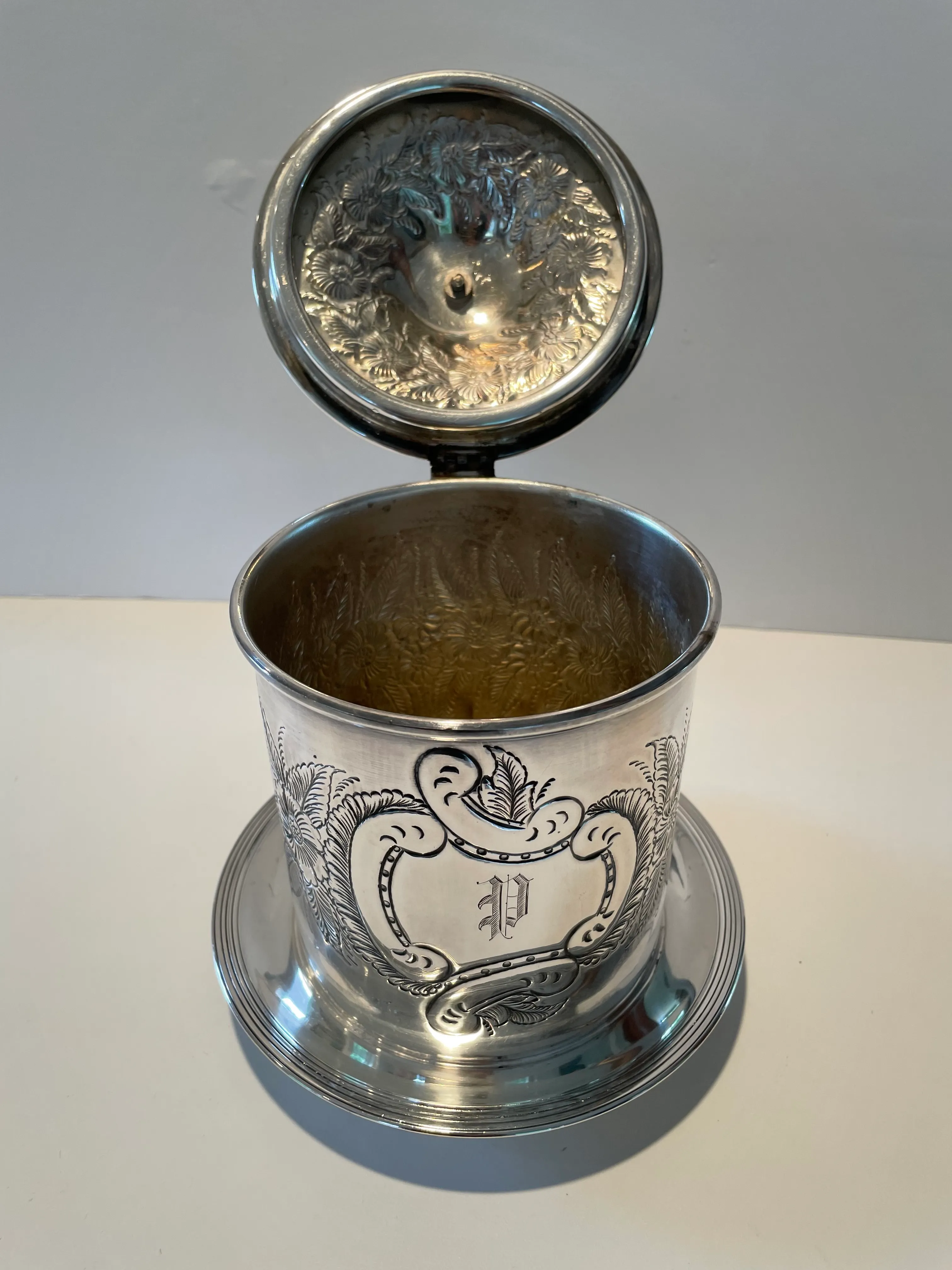 Antique silver shop biscuit box