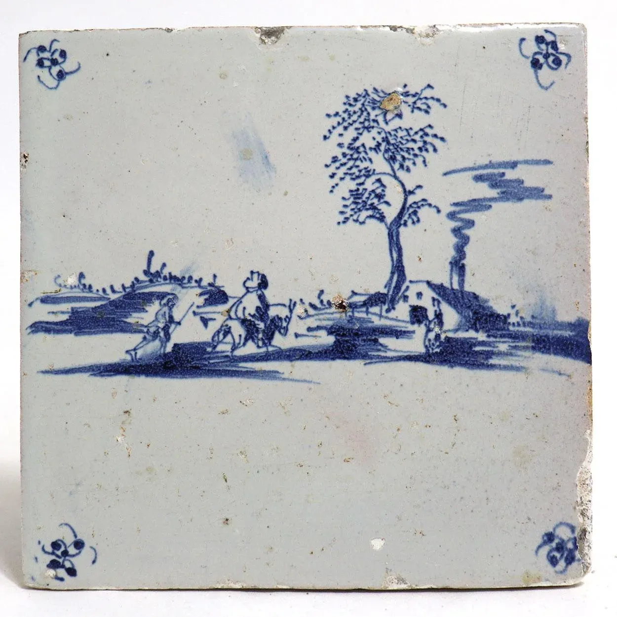 Set of Four 19th Century Dutch Delft Blue and White Pottery