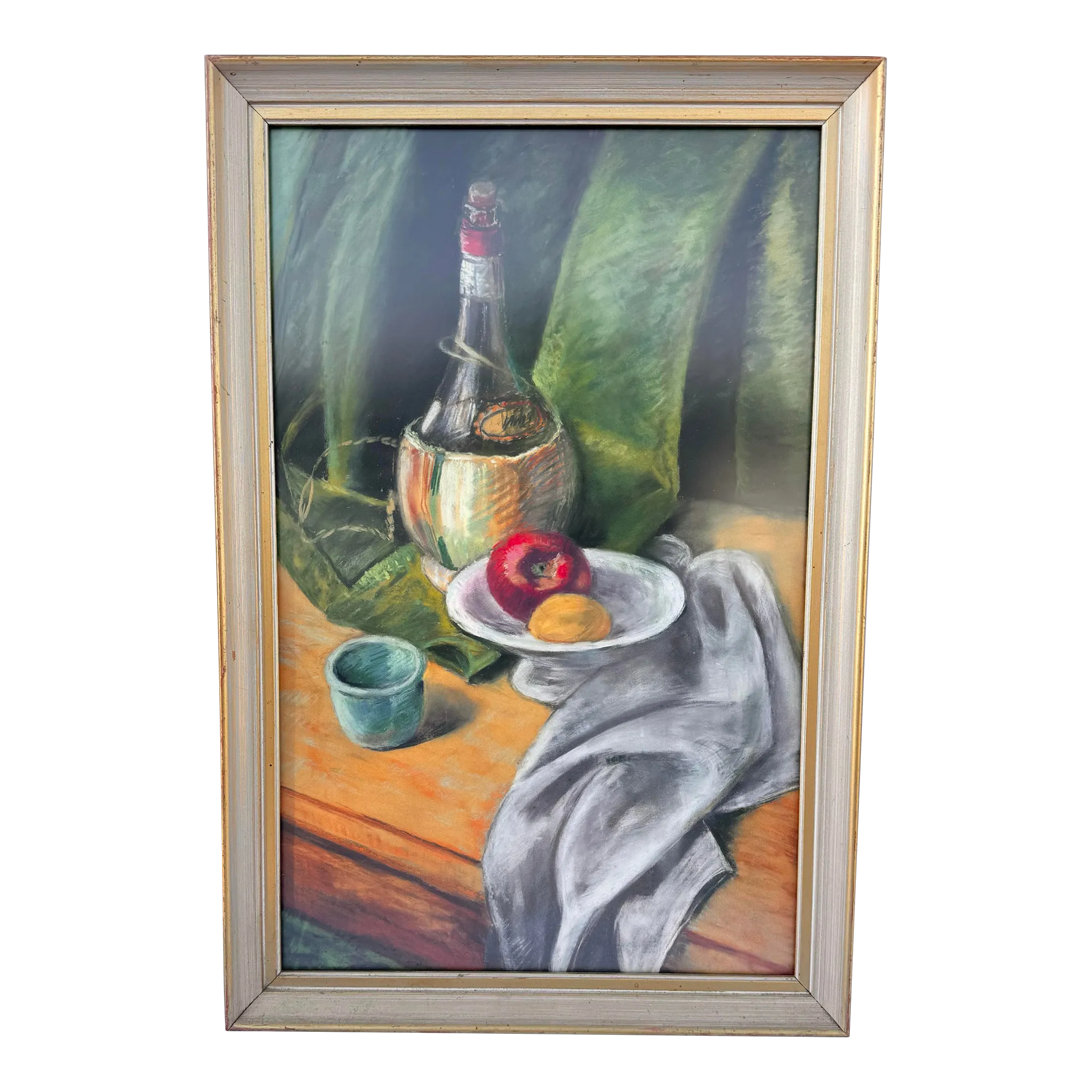 油彩画　white wine time Classic Imports Still Life of Wine & Fruite Oil on Canvas