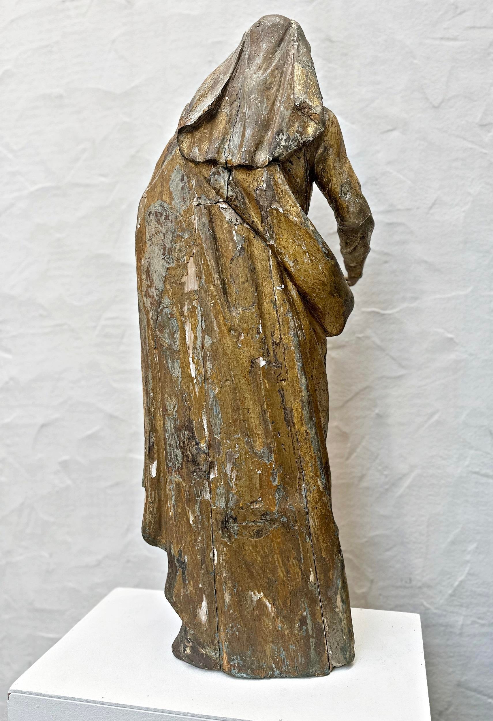 Baroque Mary Mother of God Wooden Carved Holy Figure, South Tyrol, Italy, 1800s
