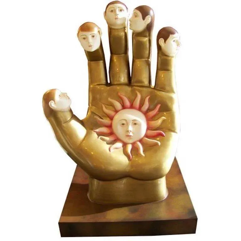Signed Sergio Bustamante Ceramic Hand With Faces | Chairish