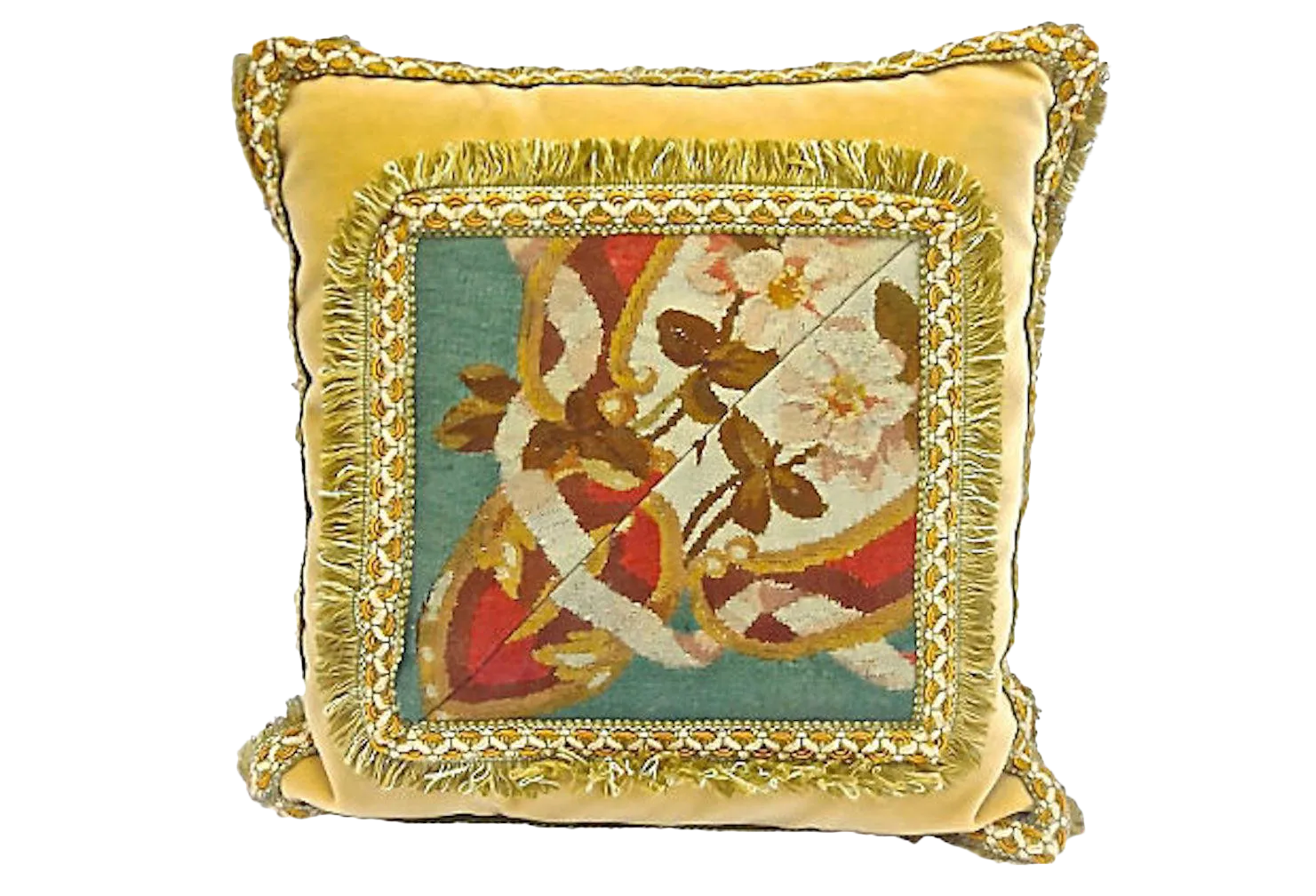 19th Century Antique Velvet & Floral Aubusson Pillow Chairish