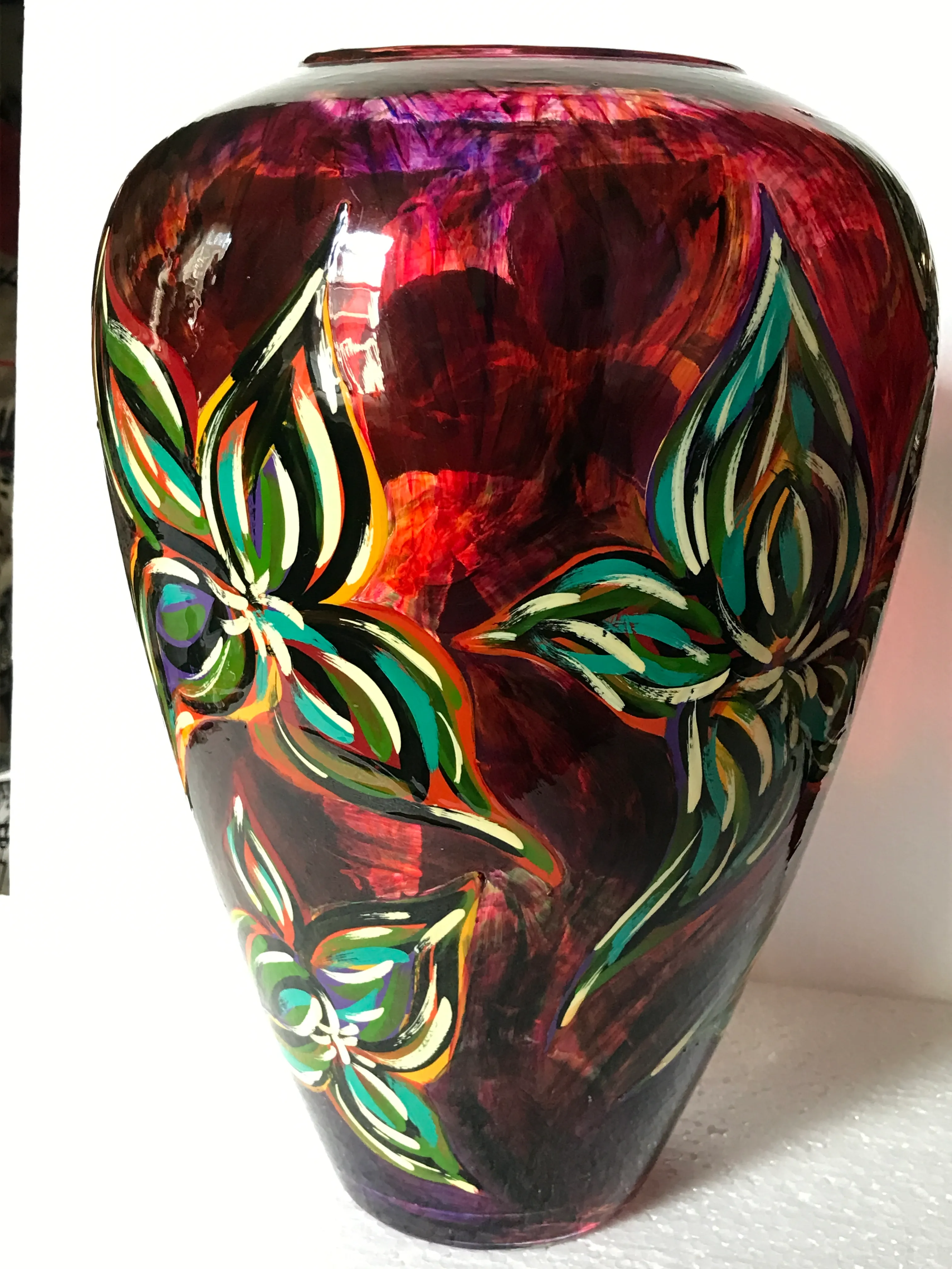 1990s Original Hand Painted Vase by Monique Nichols Signed and