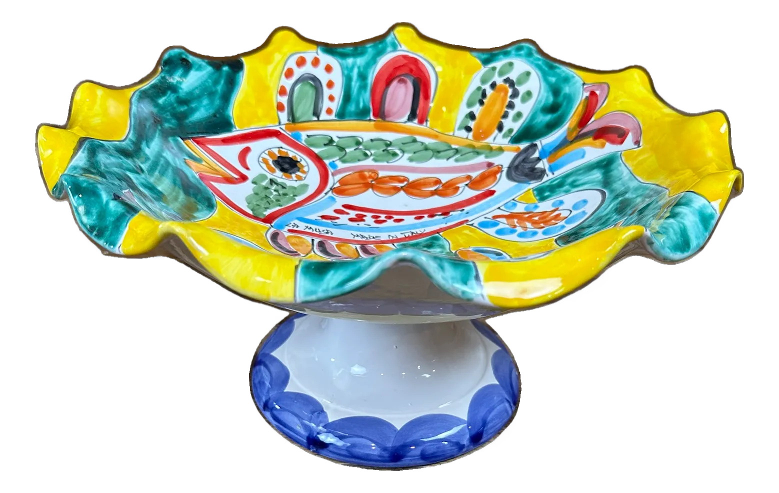 Vintage La Musa Italian Pottery Large Fish Pedestal Bowl | Chairish