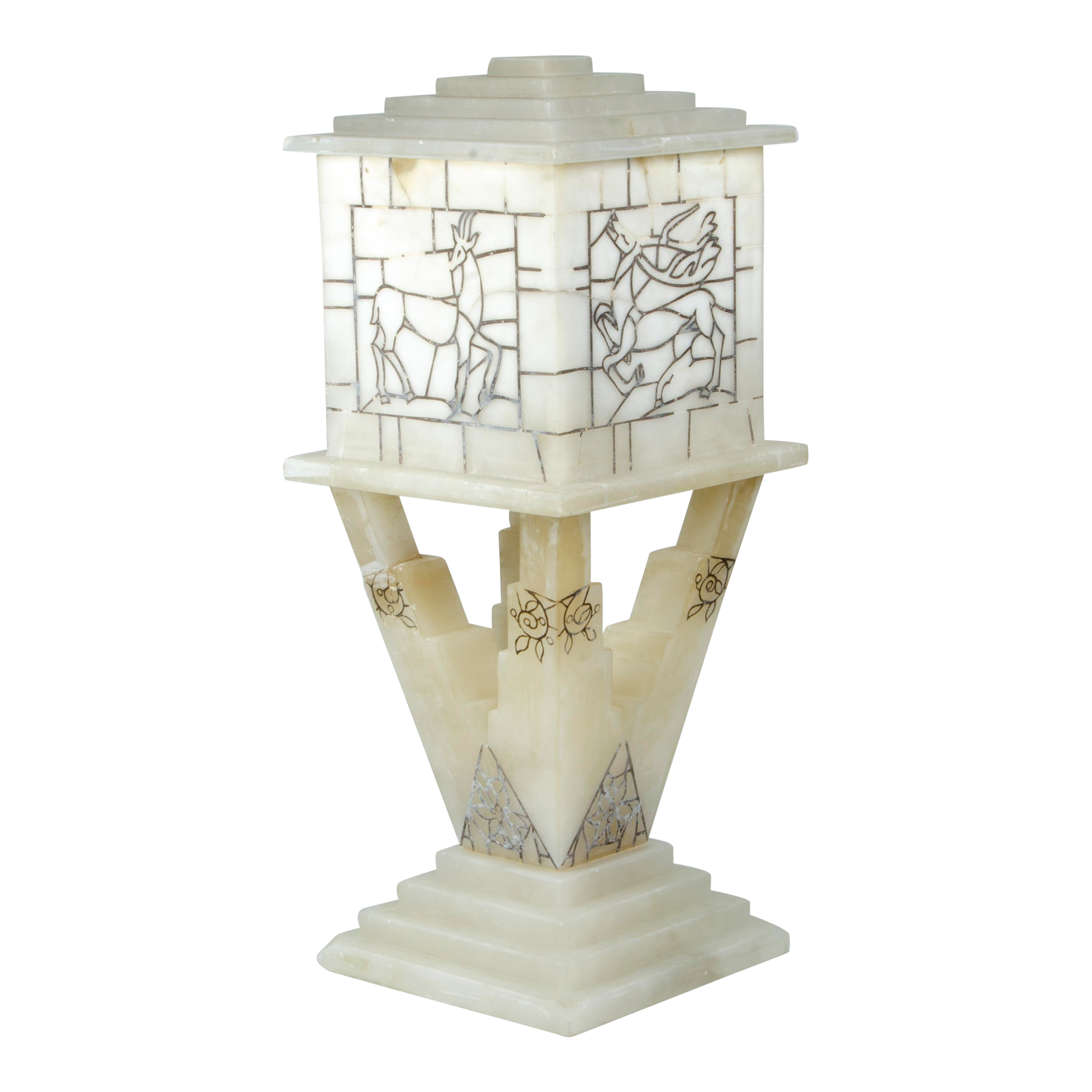 1940s Two-Bodies White Volterra Alabaster Table Lamp by Bianchi