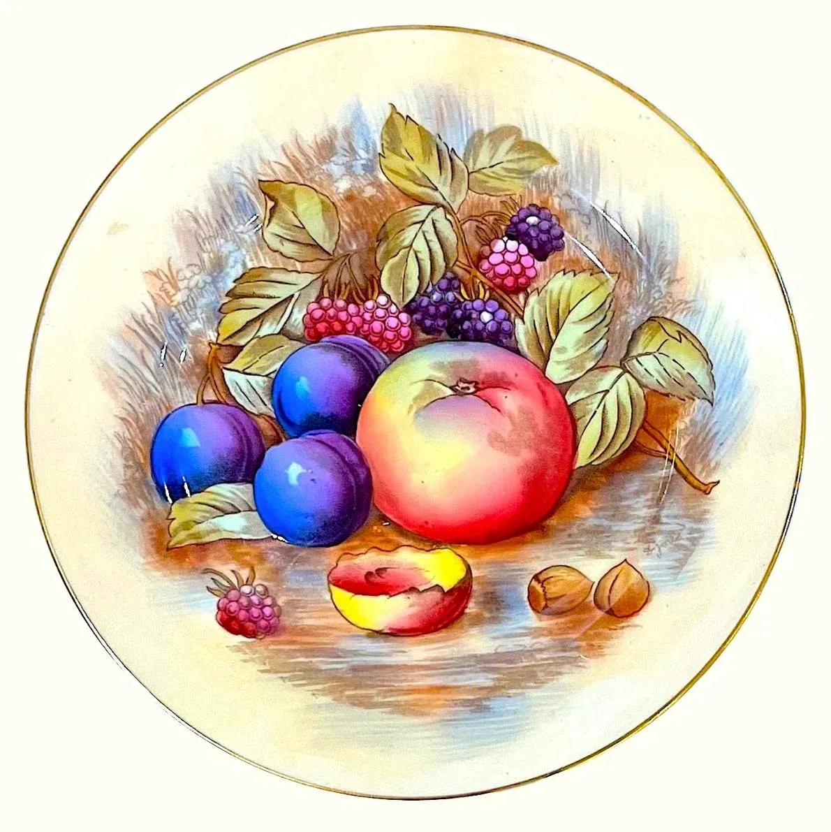 Aynsley Orchard Fruit Gold Appetizer Plates - Hand-Painted - Set